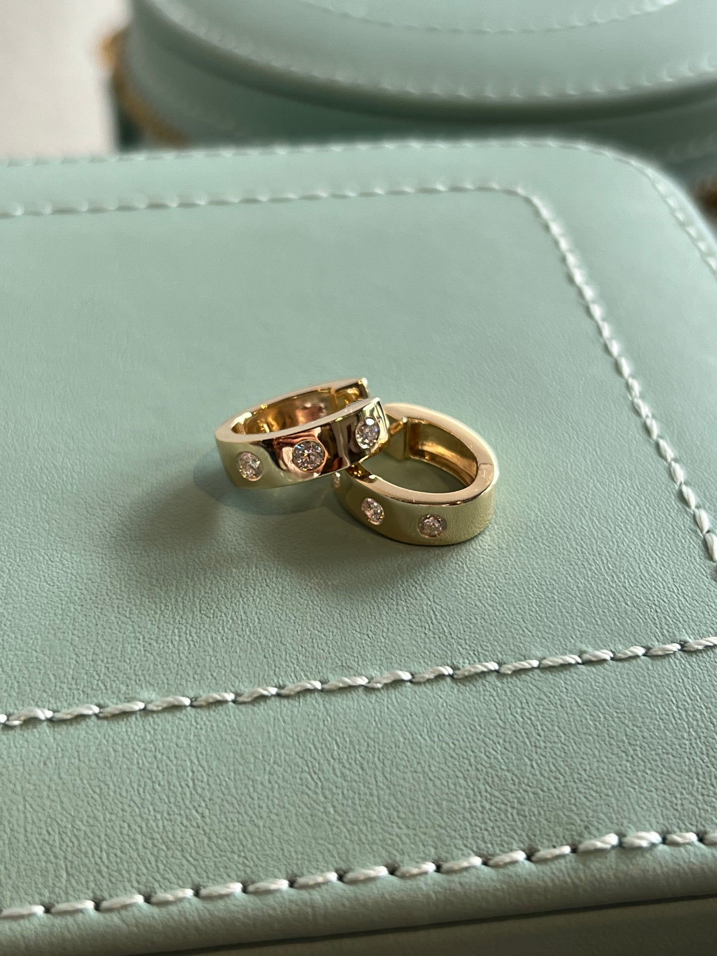 Diamond Trio Inlay Huggie Earrings