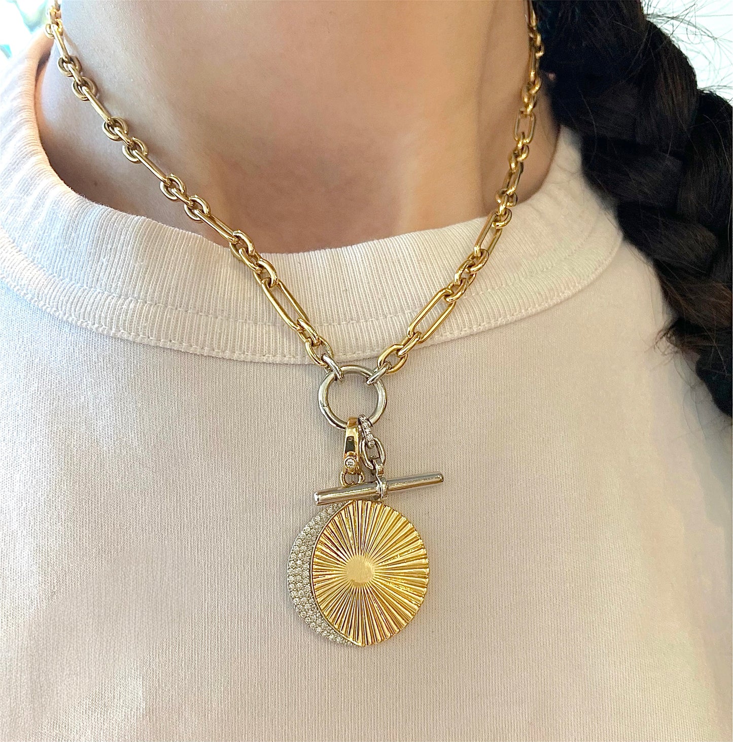Sun & Moon Diamond Disc Pendant