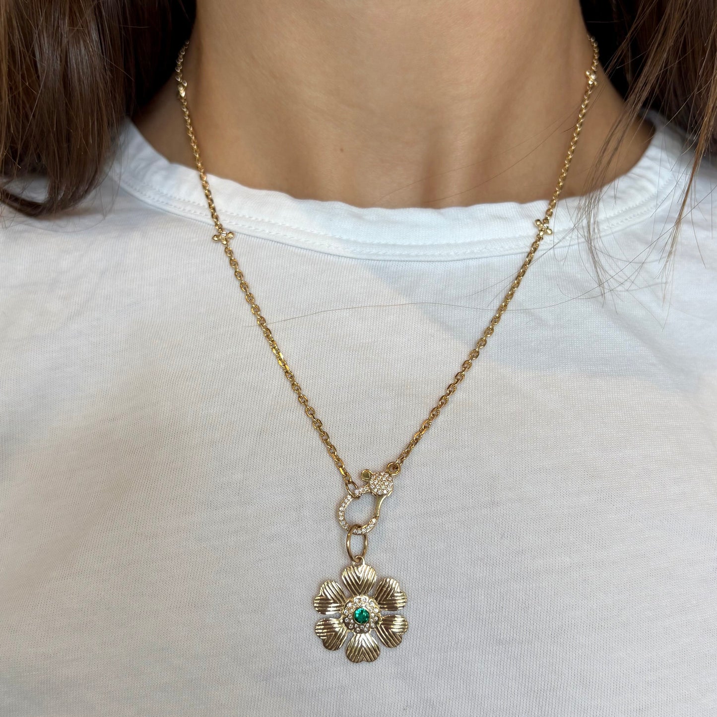 Emerald & Diamond Flower Pendant