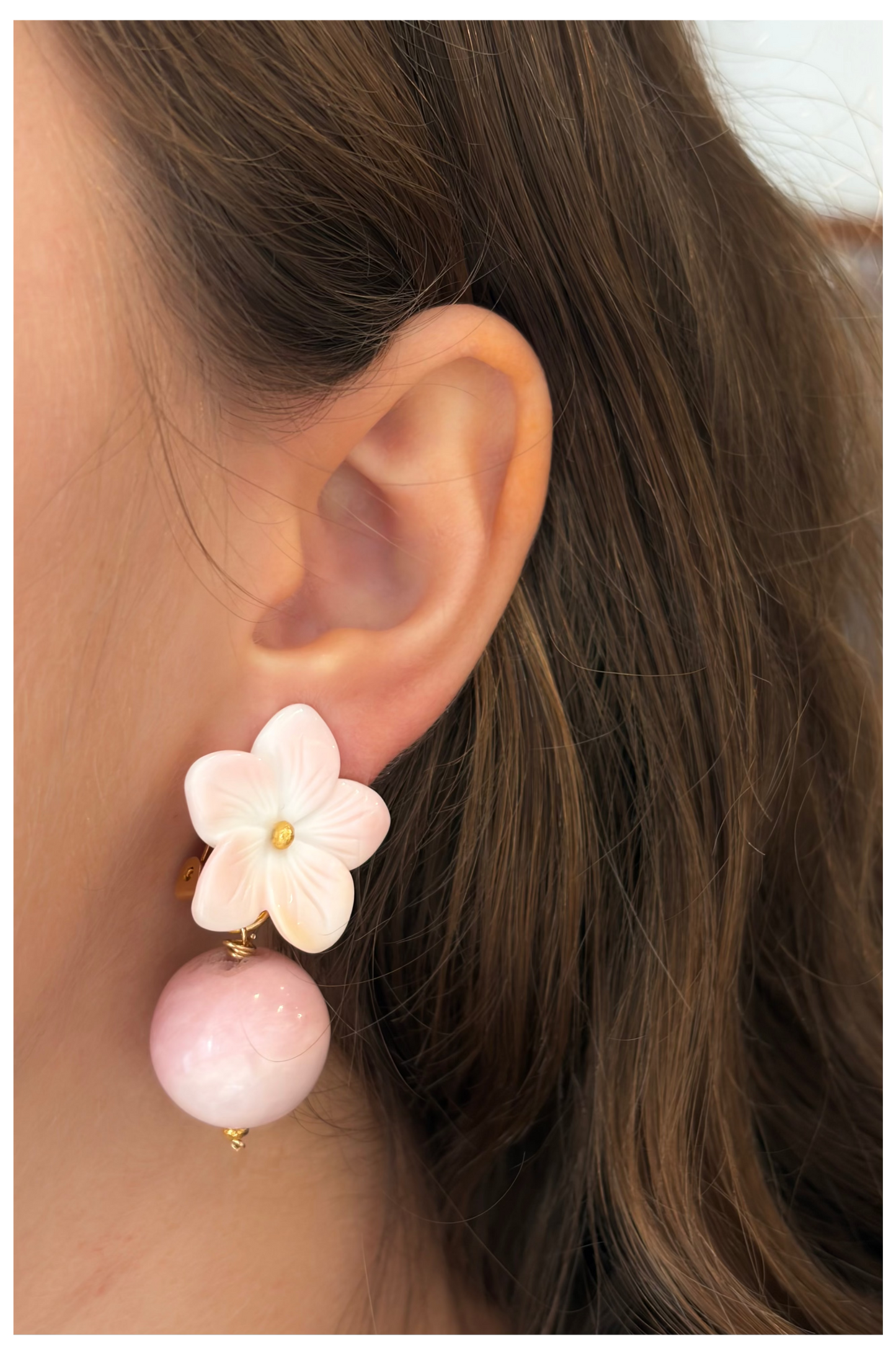 Conch Flower and Opal Drop Earrings