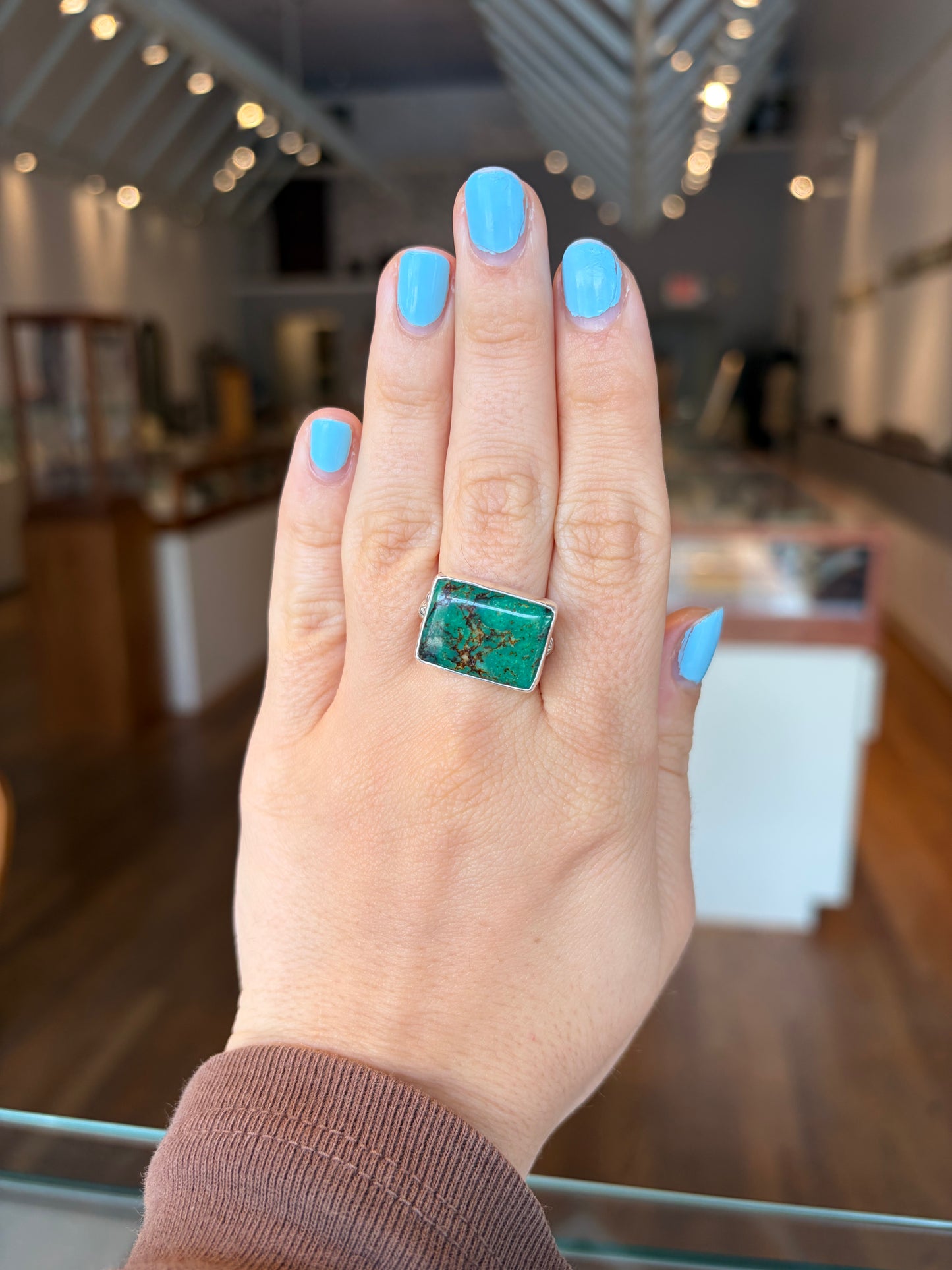 Sterling Silver Rectangular Green Turquoise Ring