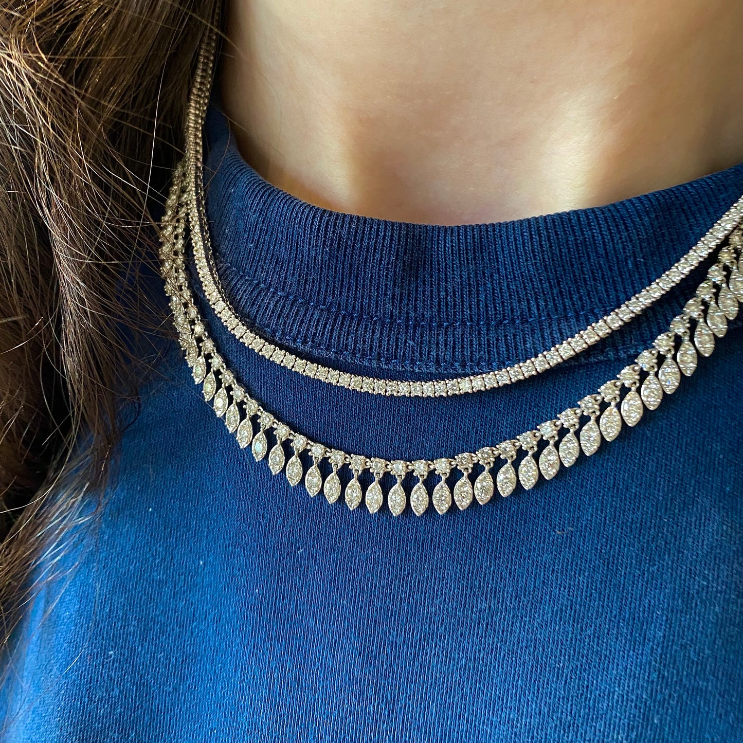 Diamond Fringe White Gold Necklace