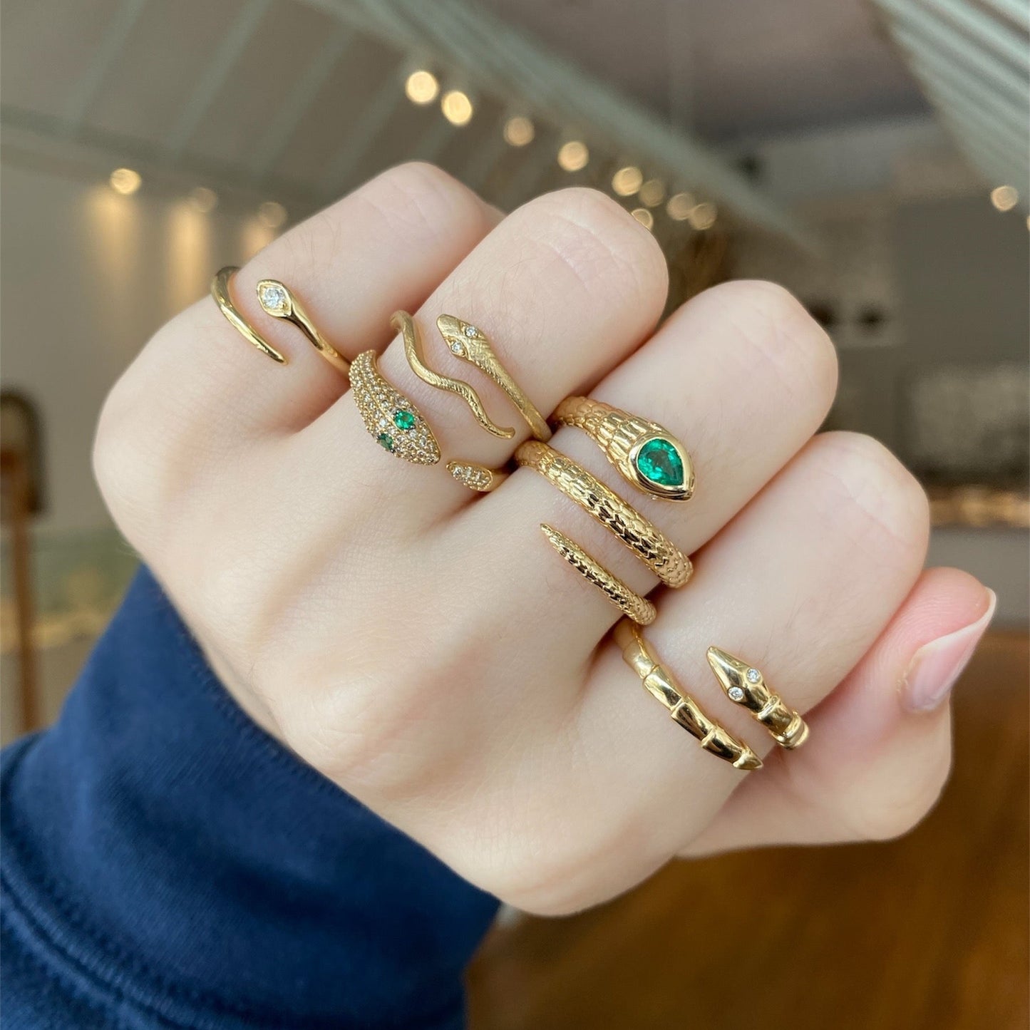 Snake Ring with Diamond Eyes