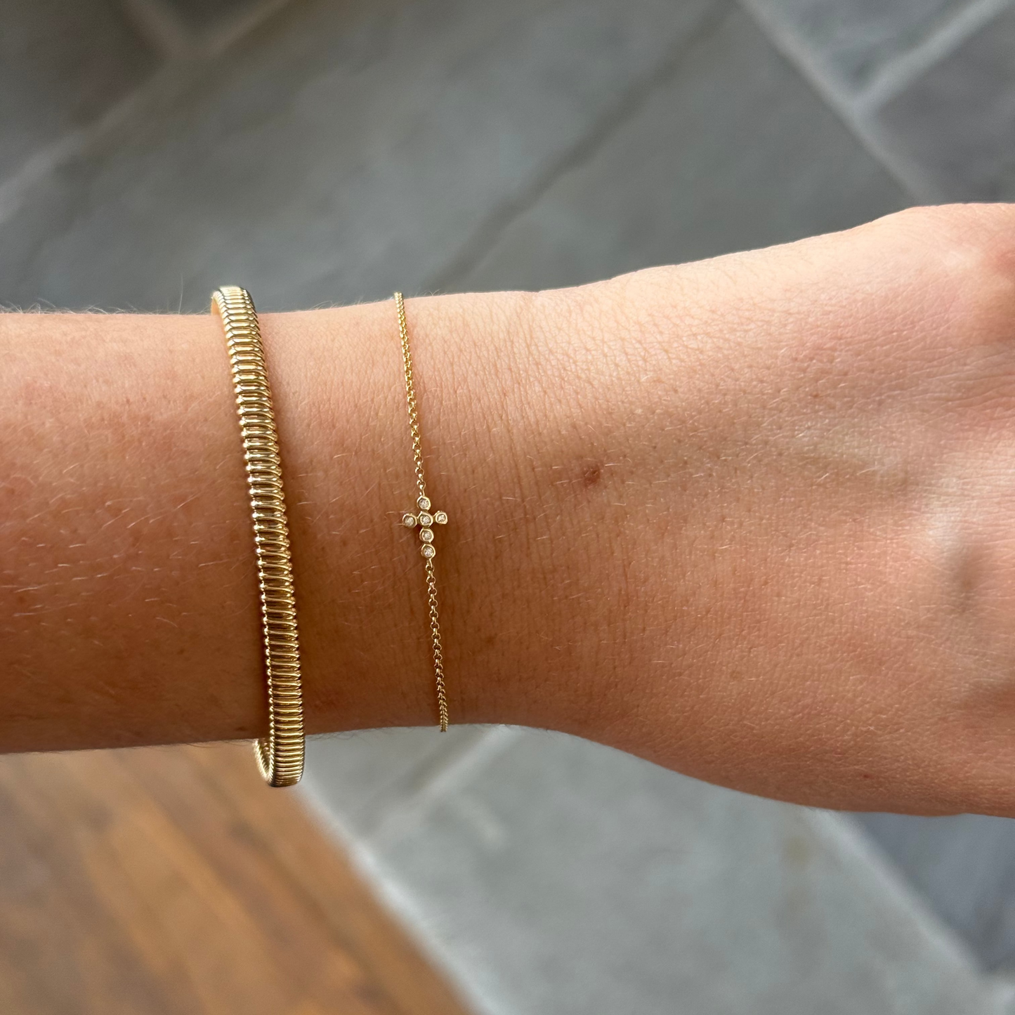 Diamond Bezel Cross Bracelet