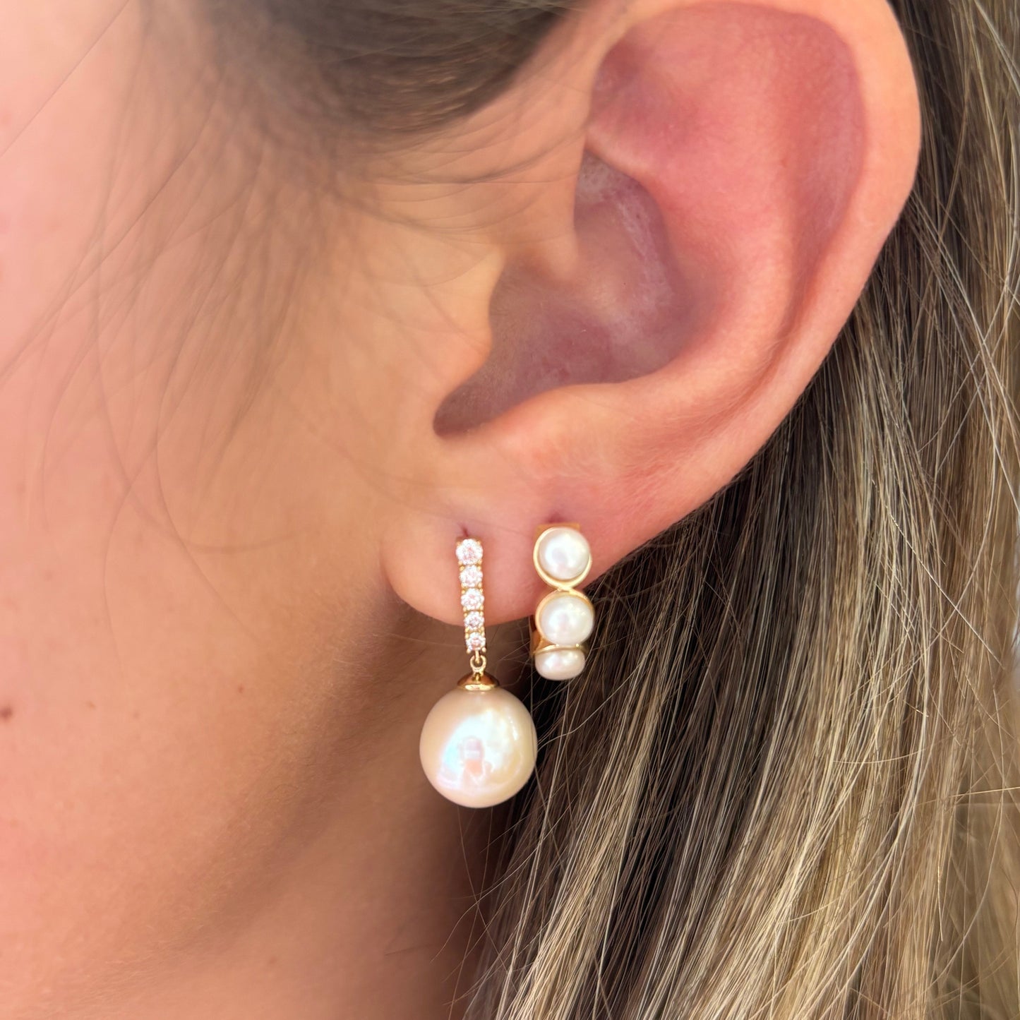 Diamond Bar & Pearl Drop Earrings