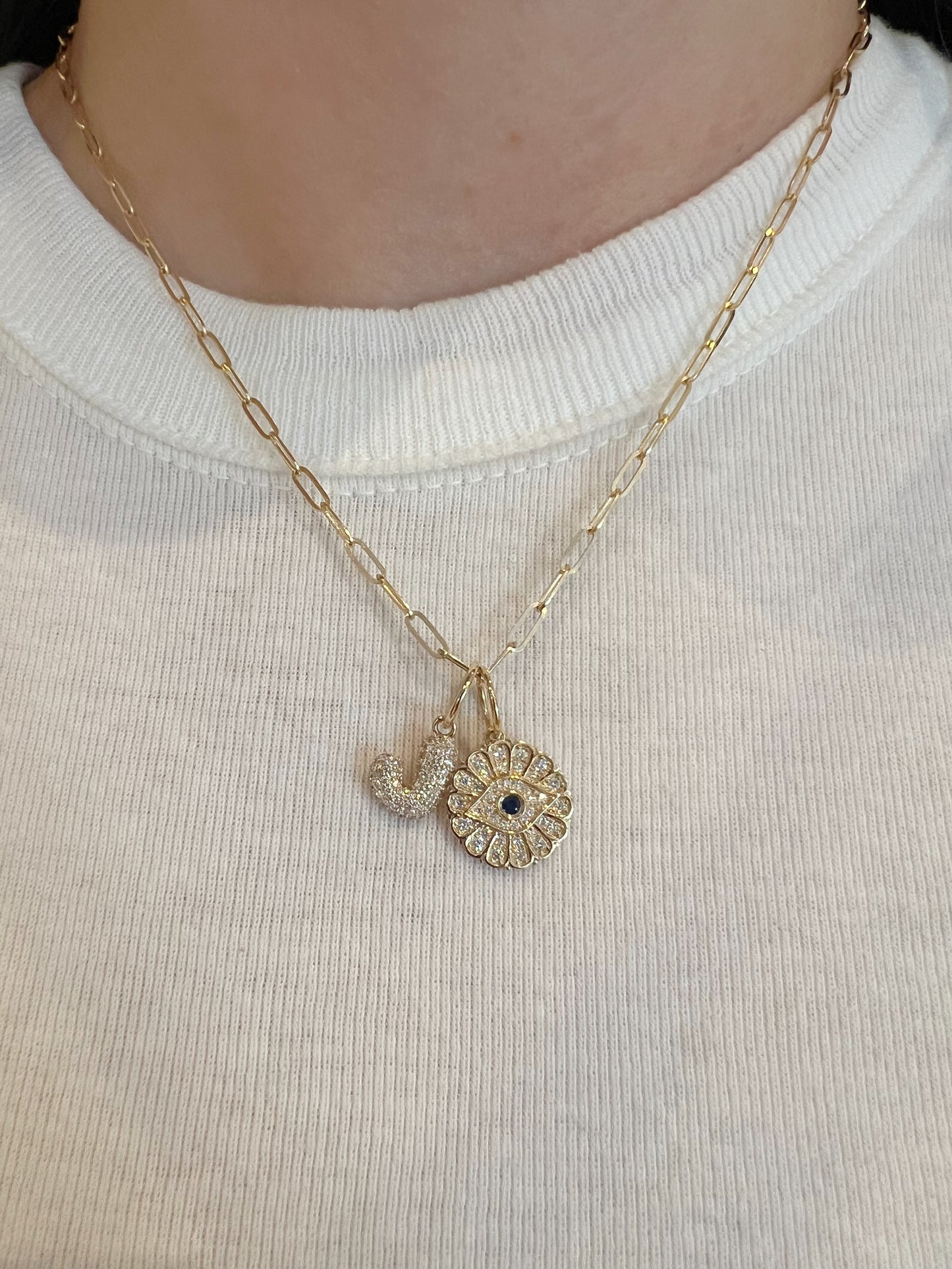 Pave Diamond "J" Bubble Letter Charm