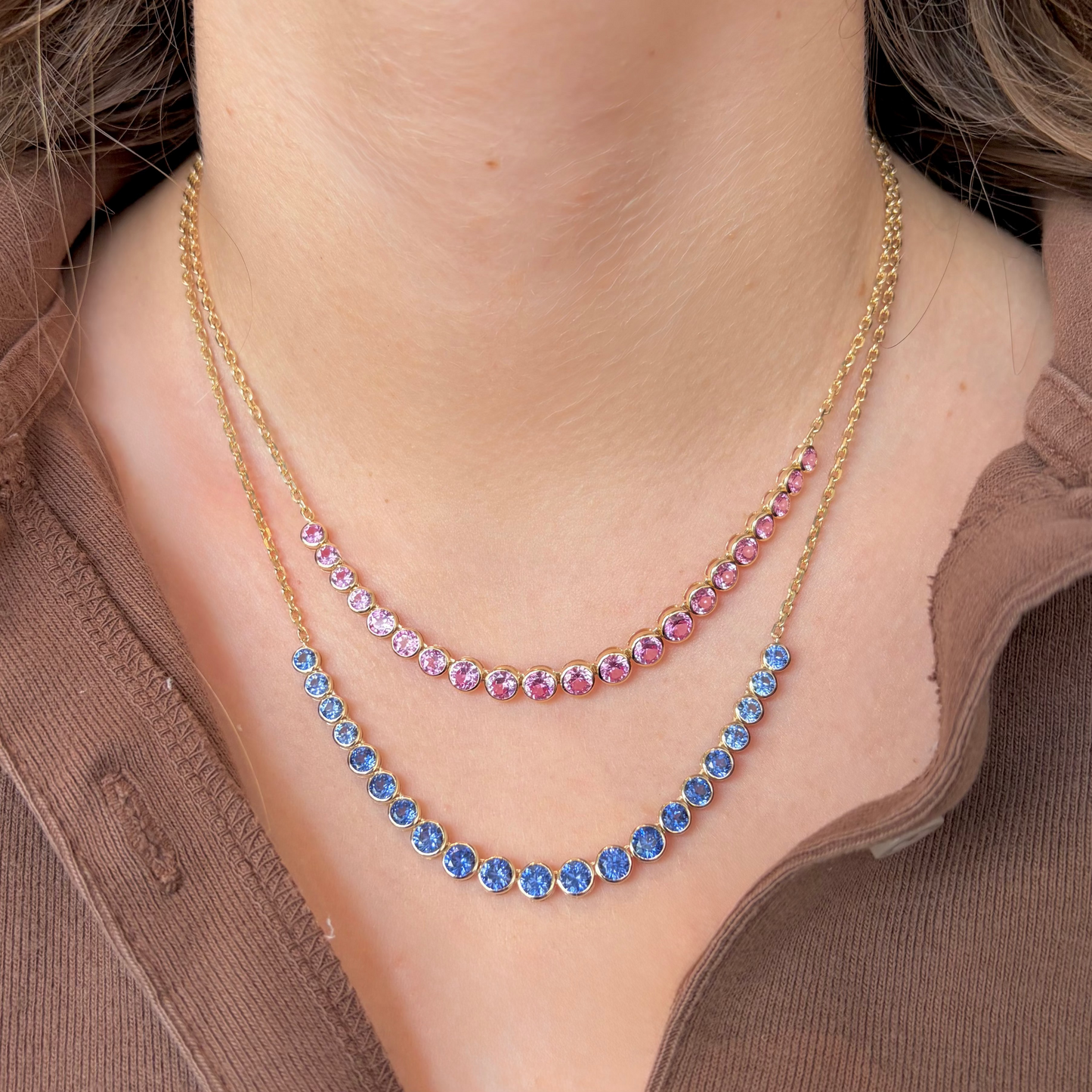 Lab Grown Blue Sapphire Half Tennis Necklace