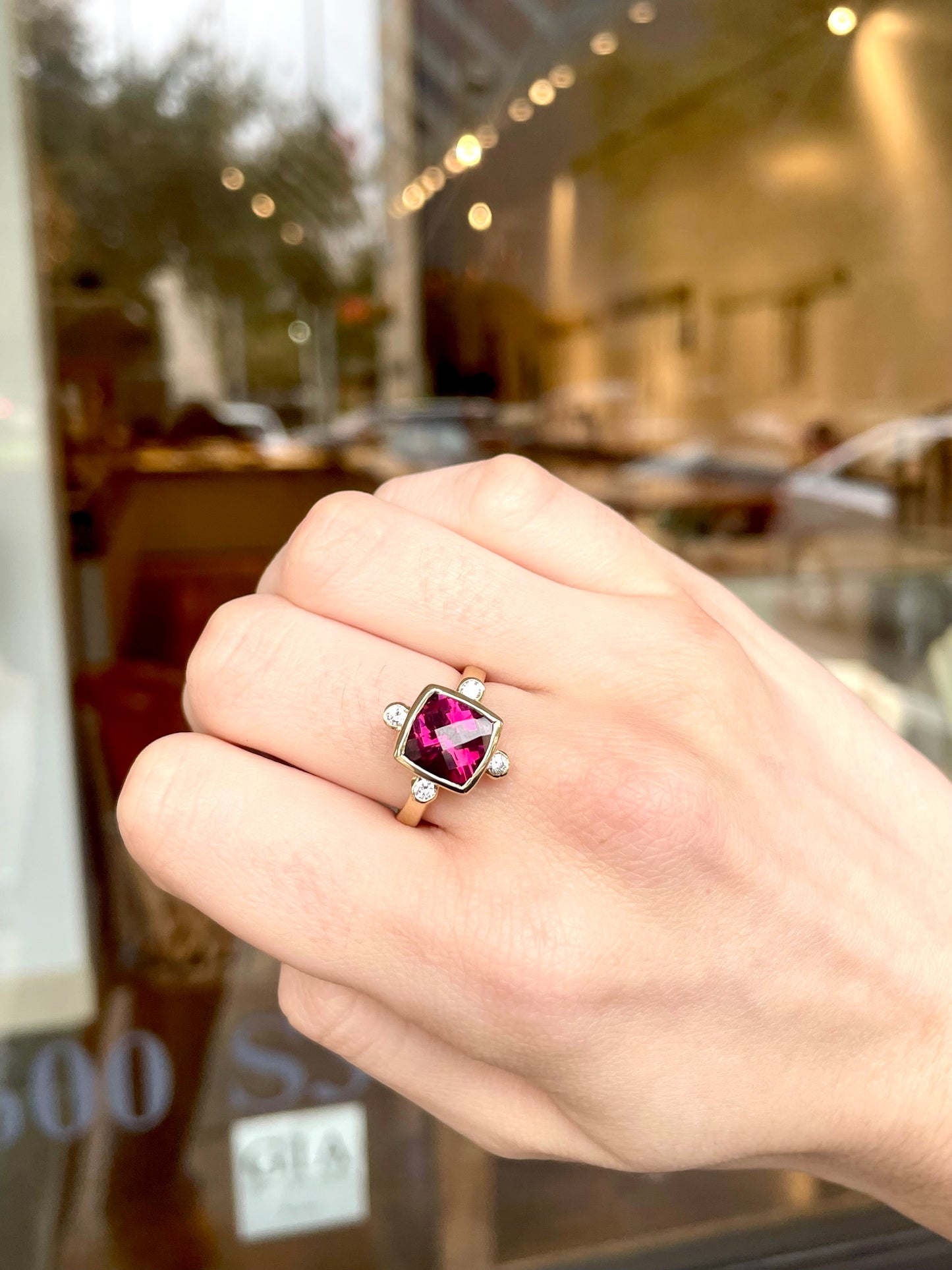 Rhodolite Garnet with Diamonds Ring
