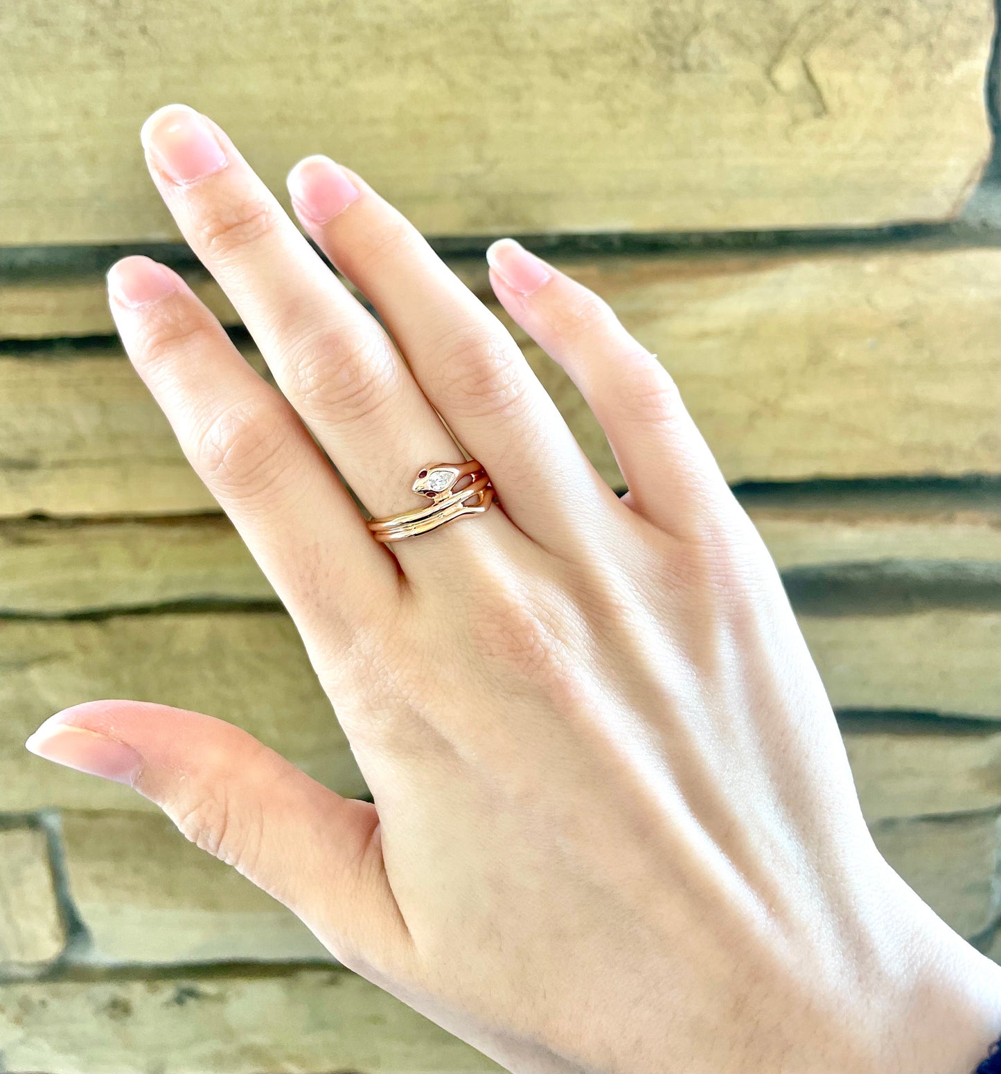 Diamond & Ruby Rose Gold Snake Ring