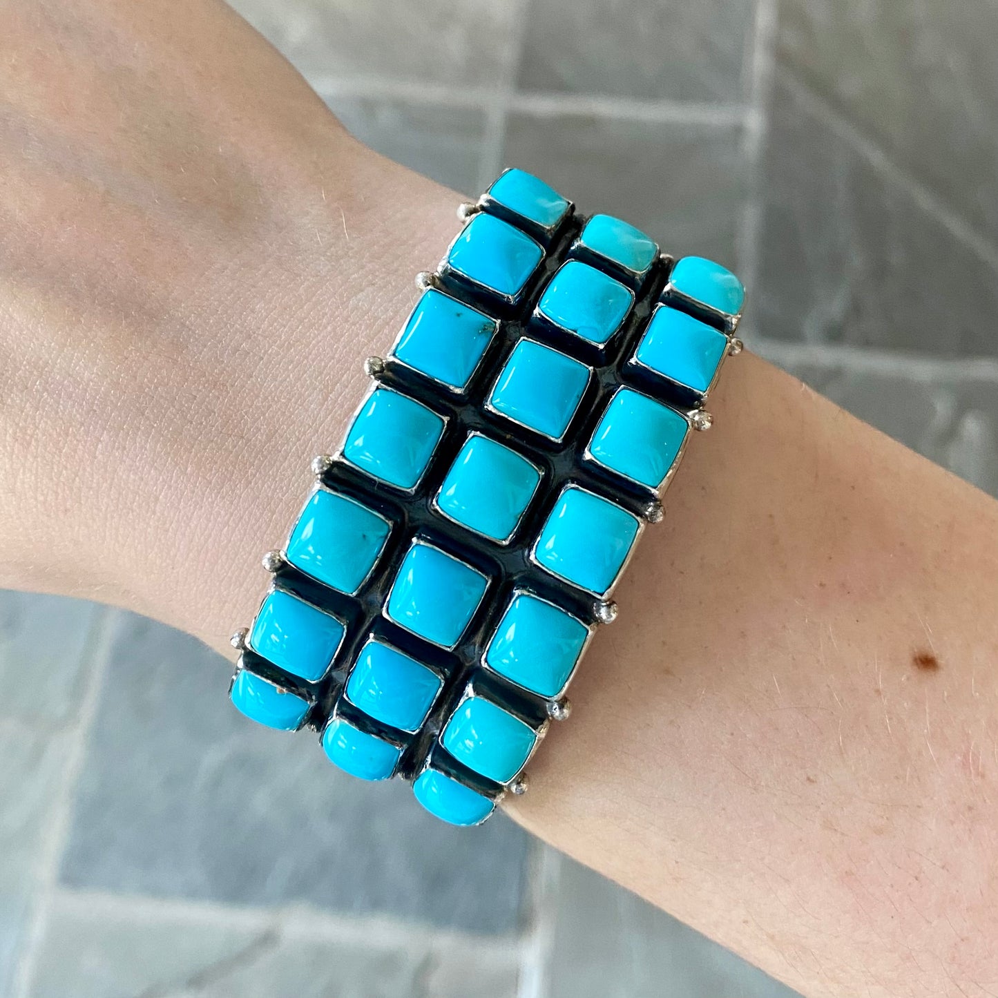 Wide Mutli Row Turquoise Cuff Bracelet