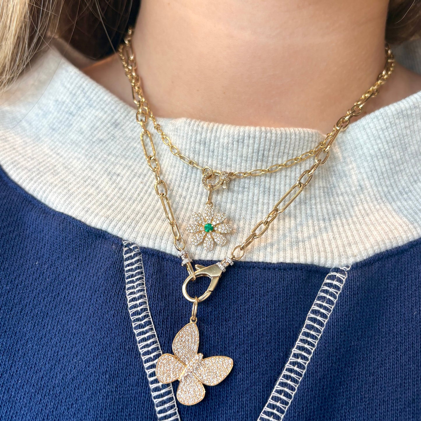 Diamond & Emerald Flower Charm
