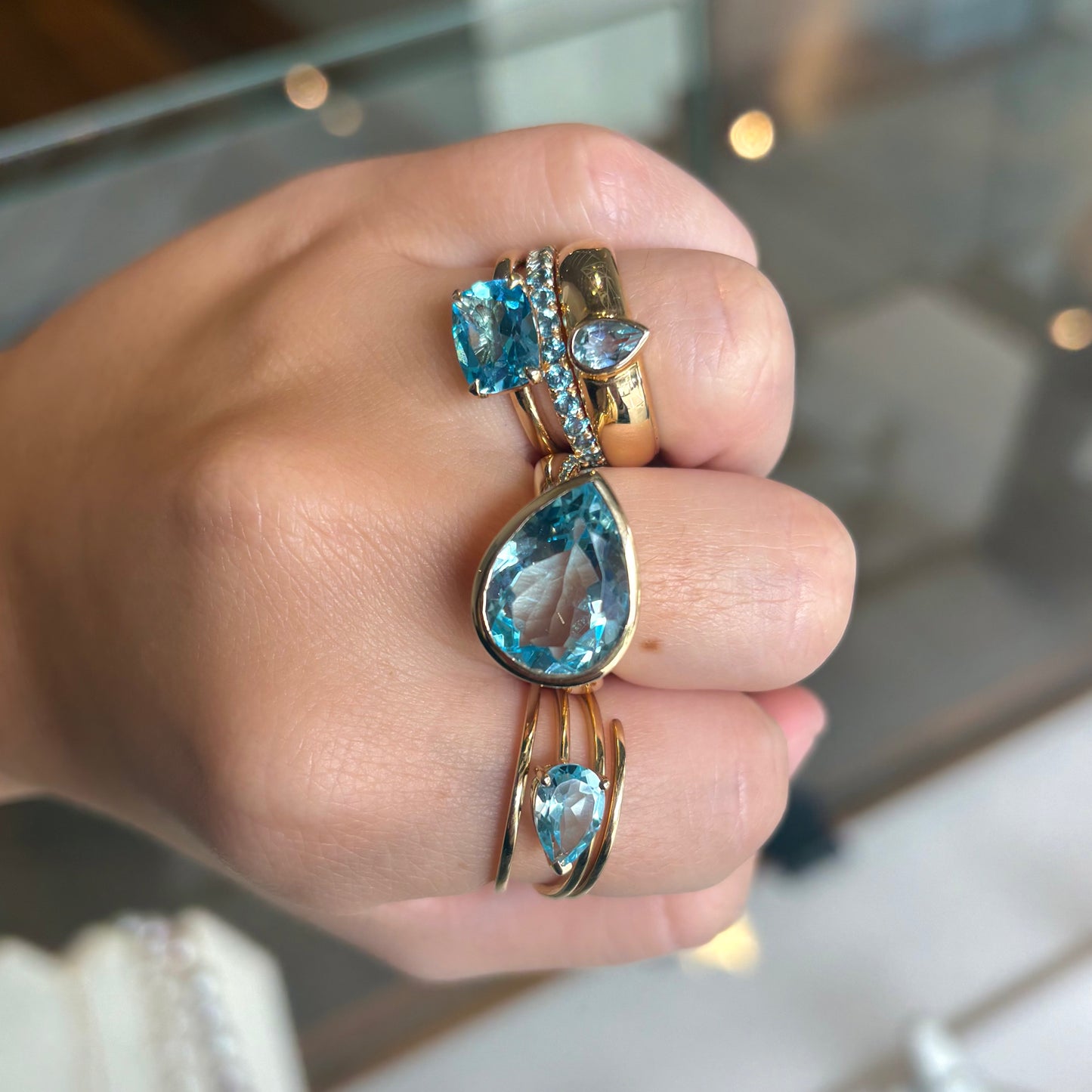 Blue Topaz Sideways Pear Ring