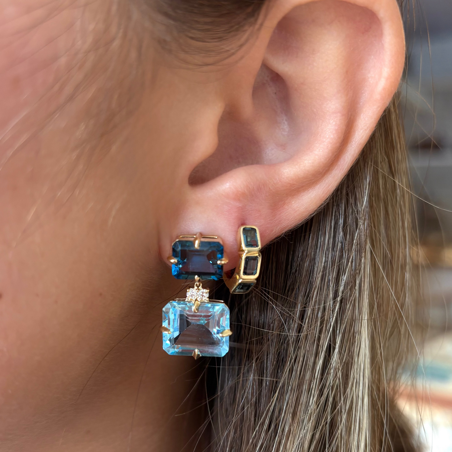 London Blue Topaz Bezel Huggies