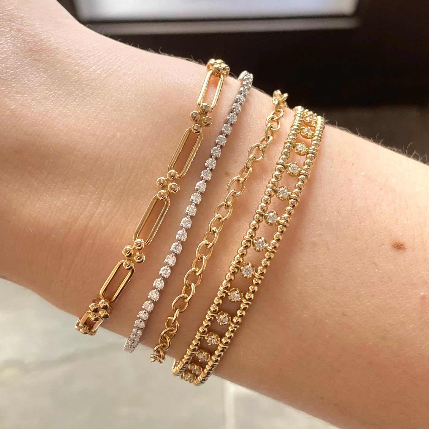 Three Prong White Gold Diamond Tennis Bracelet