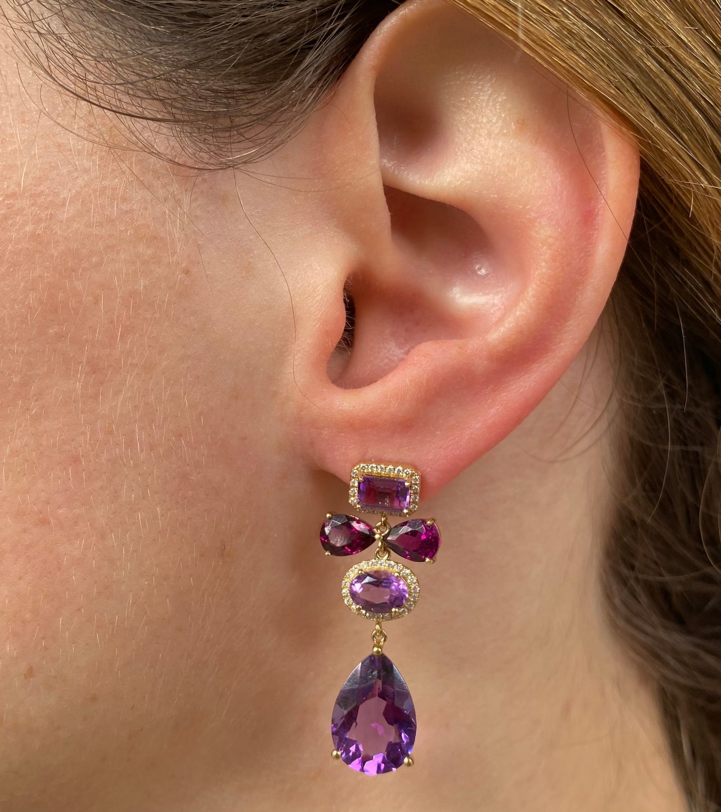 Amethyst and Rhodolite Drop Earrings