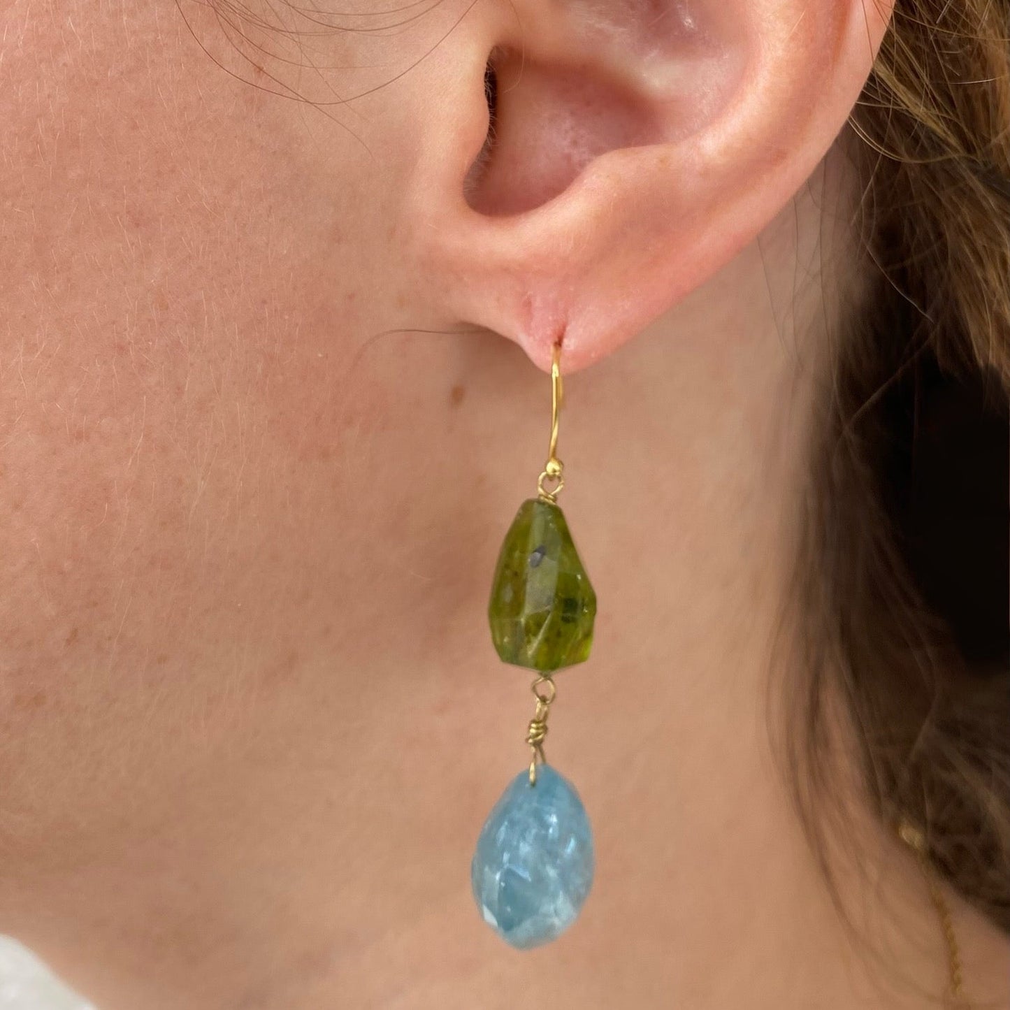 Aquamarine & Peridot Drop Earrings