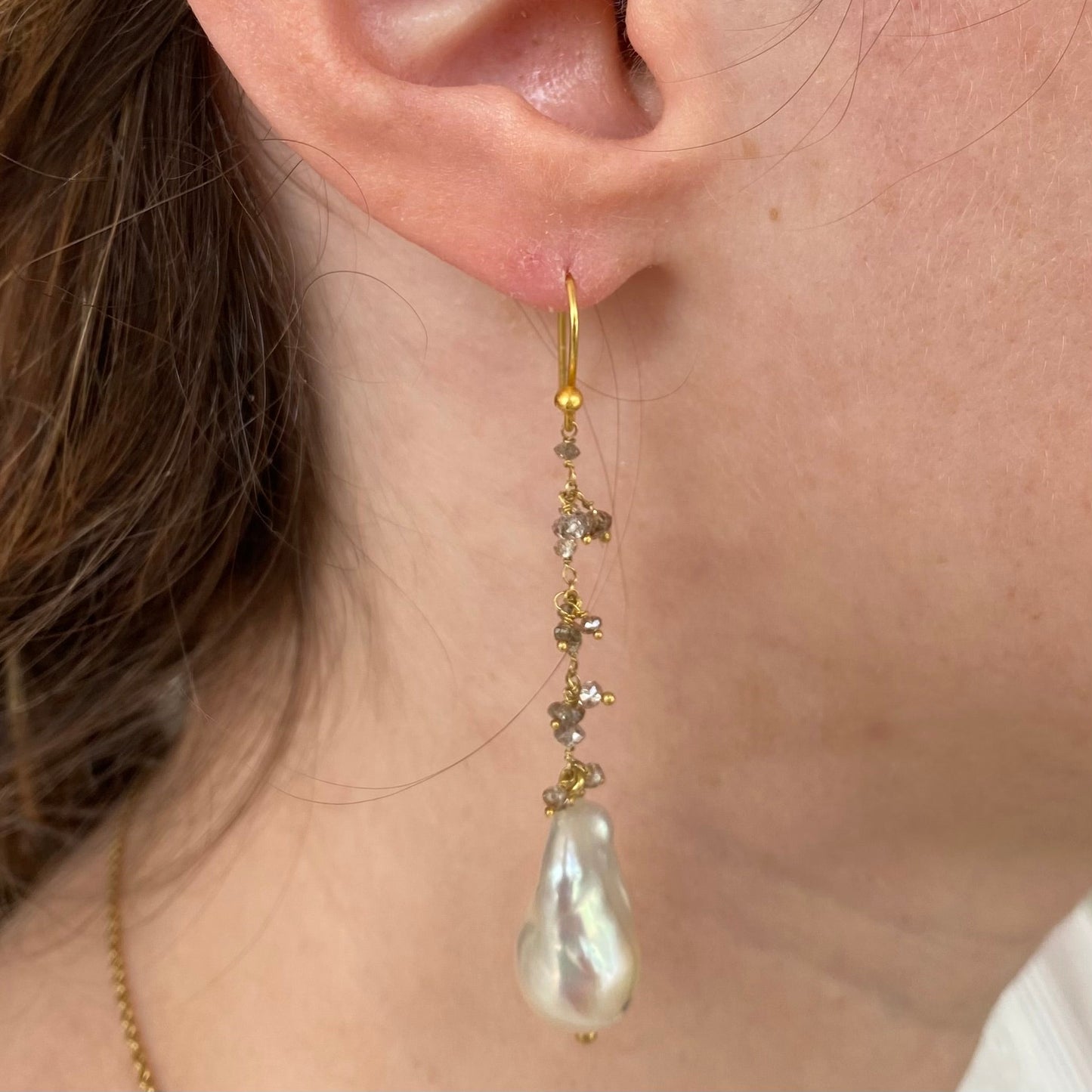 Champagne Diamond & Pearl Earrings