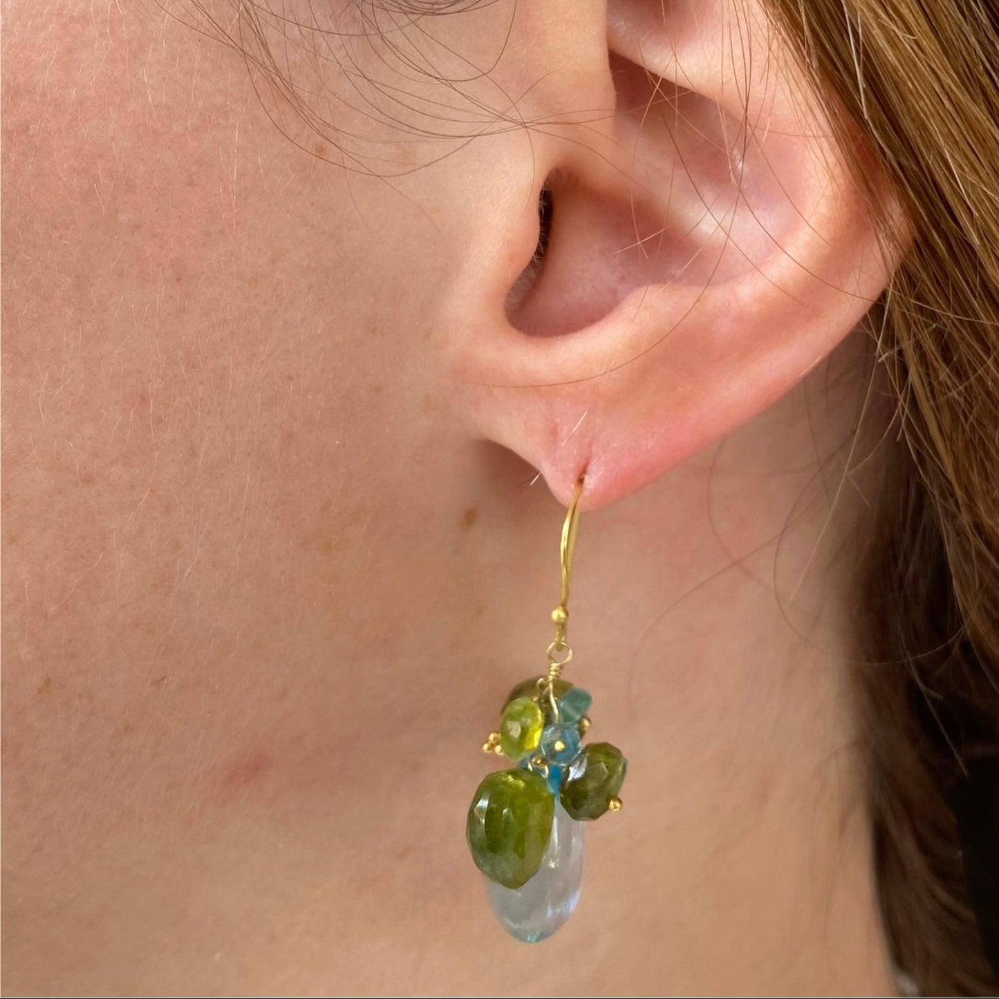Blue Topaz & Peridot Cluster Earrings