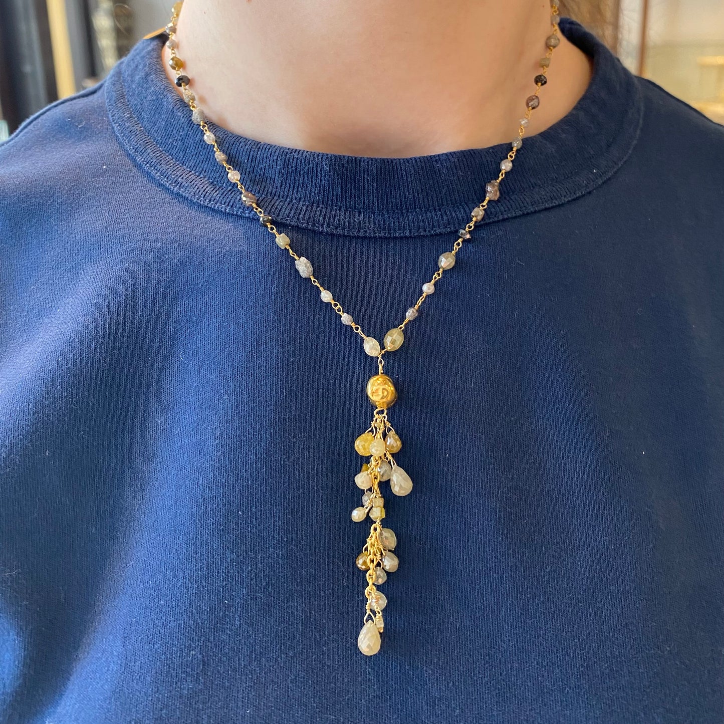 Natural Diamond Lariat Necklace