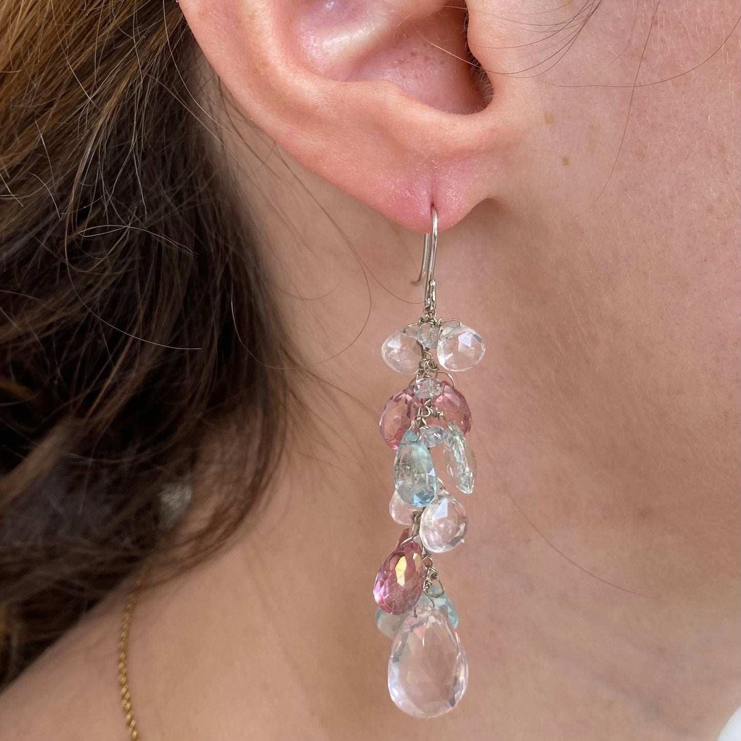 Aquamarine & Rose Quartz Drop Earrings