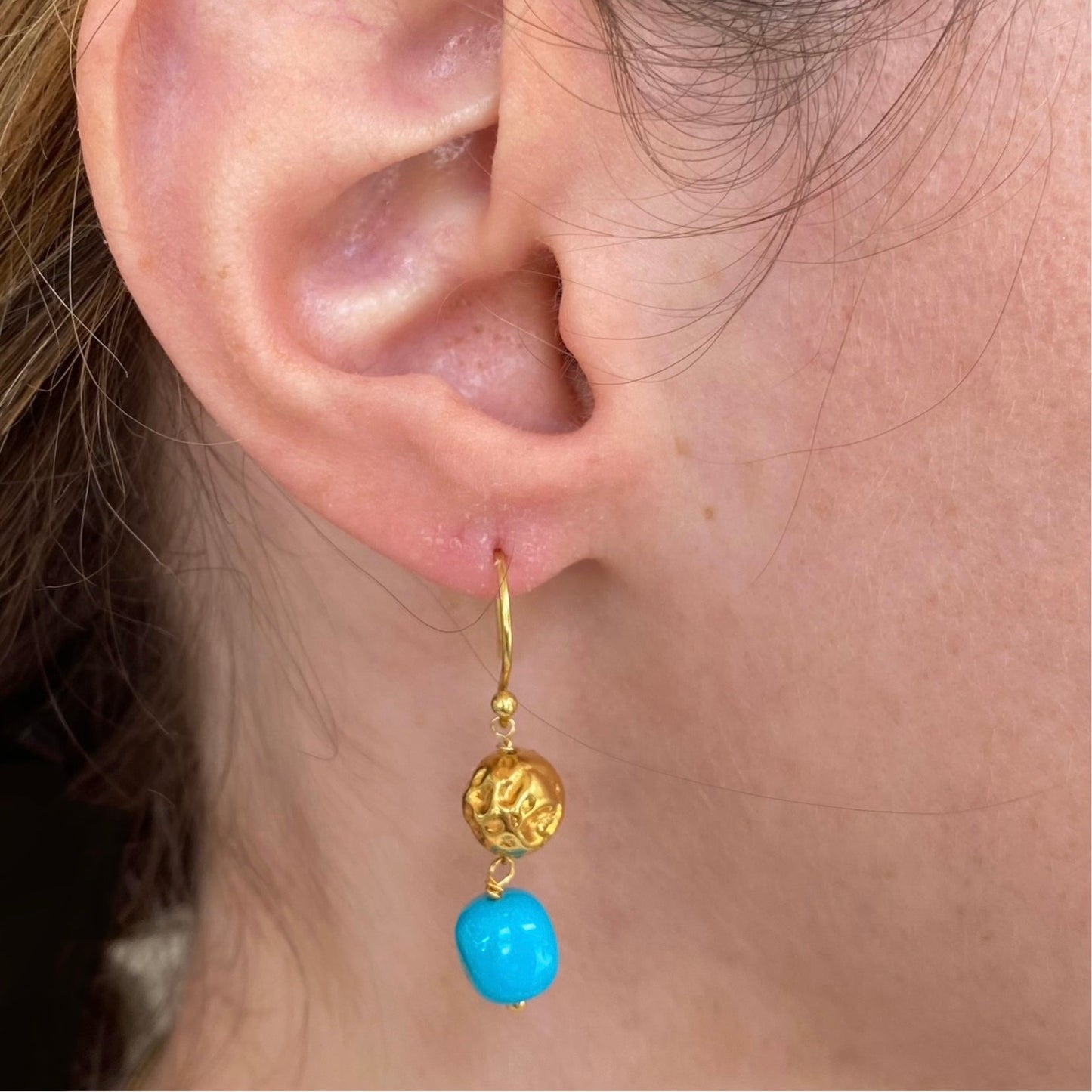 Turquoise & Gold Bead Earrings