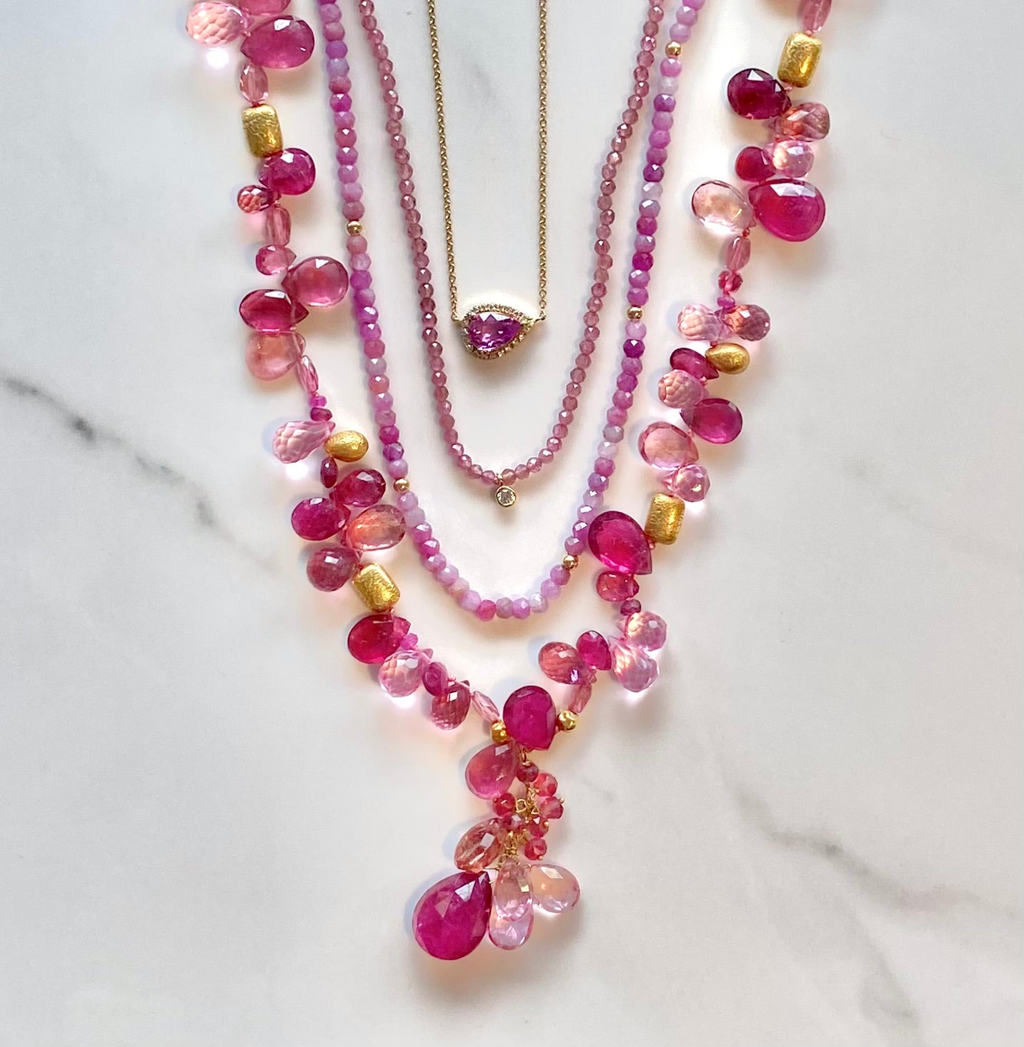 Pink Tourmaline Cluster Necklace