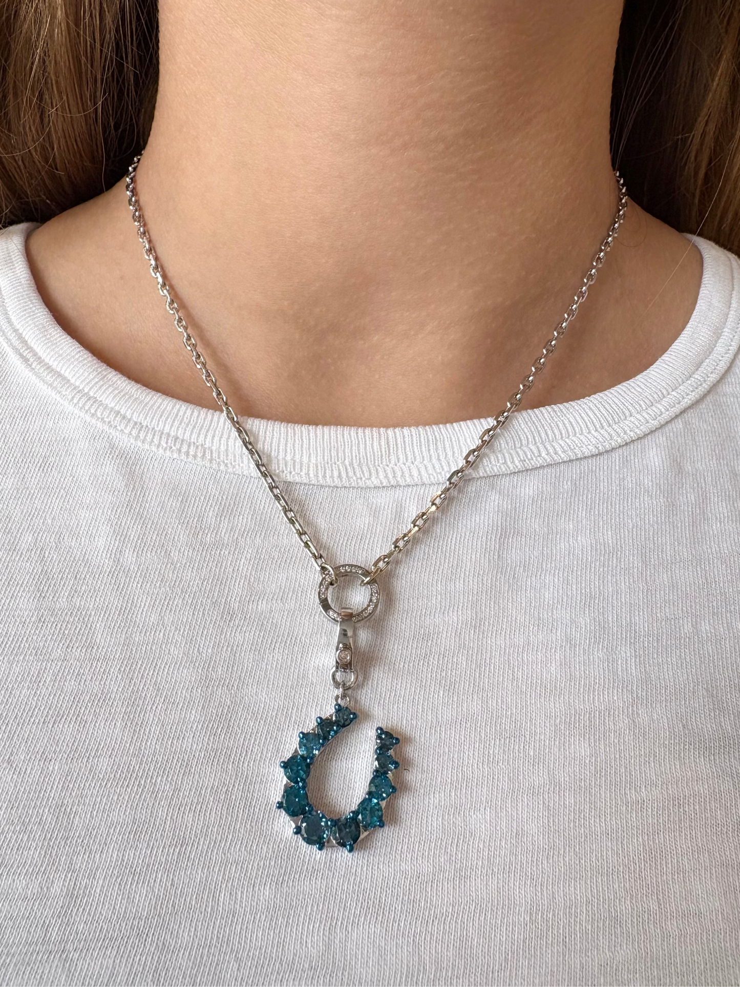 London Blue Topaz & Silver Horseshoe Pendant