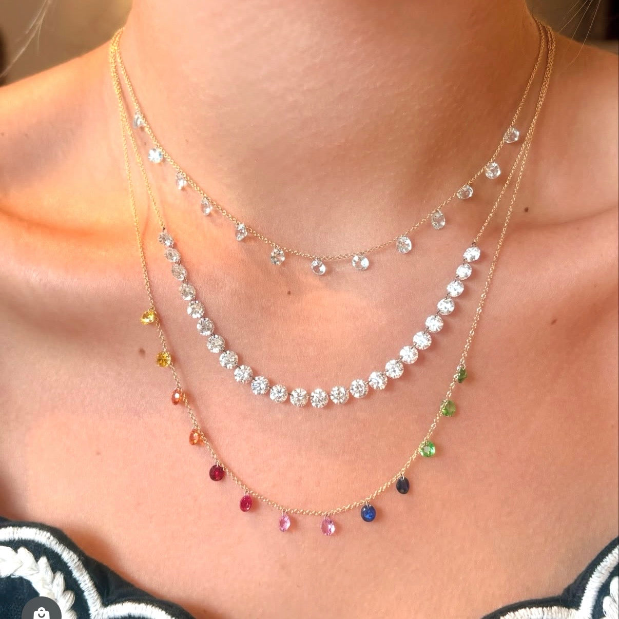 Rainbow Gemstone Dangle Necklace