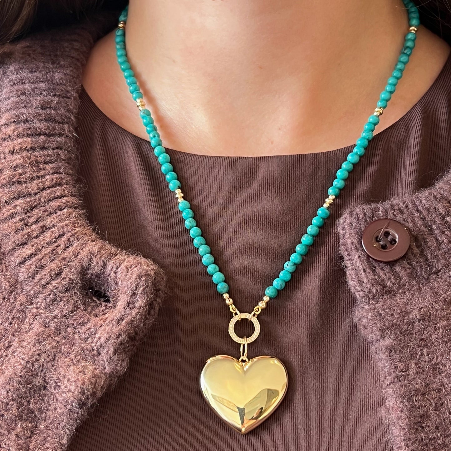 Turquoise Beaded Necklace with Diamond Enhancer