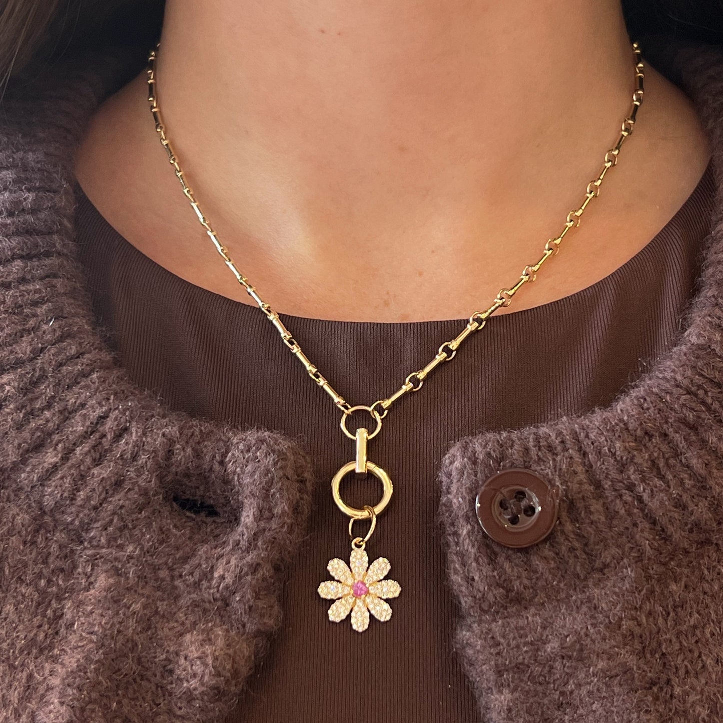 Diamond & Pink Sapphire Flower Charm