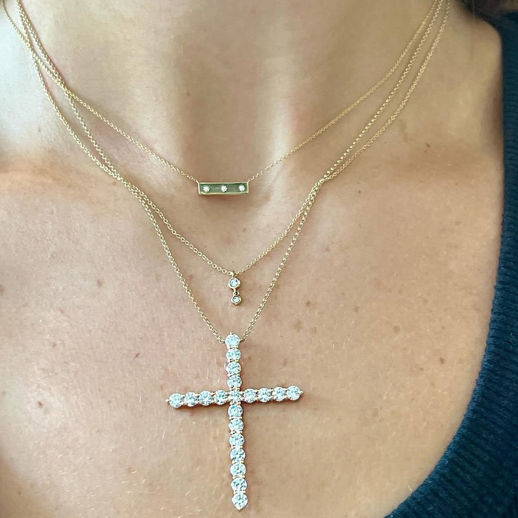 Gold Bar Necklace with Diamonds