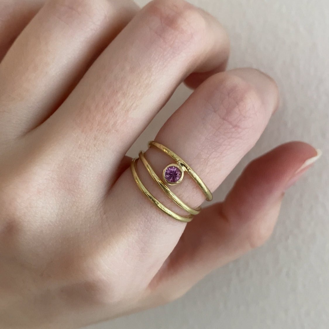 Bezel Set Pink Sapphire Multi Band Ring