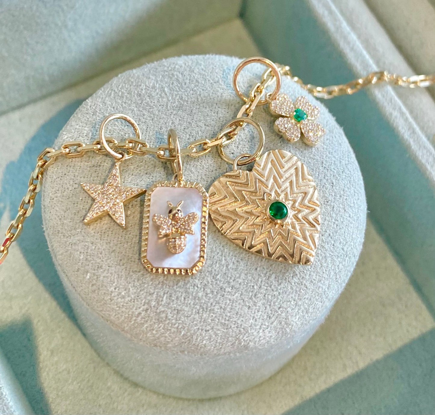 Diamond Bee Pendant with Mother of Pearl