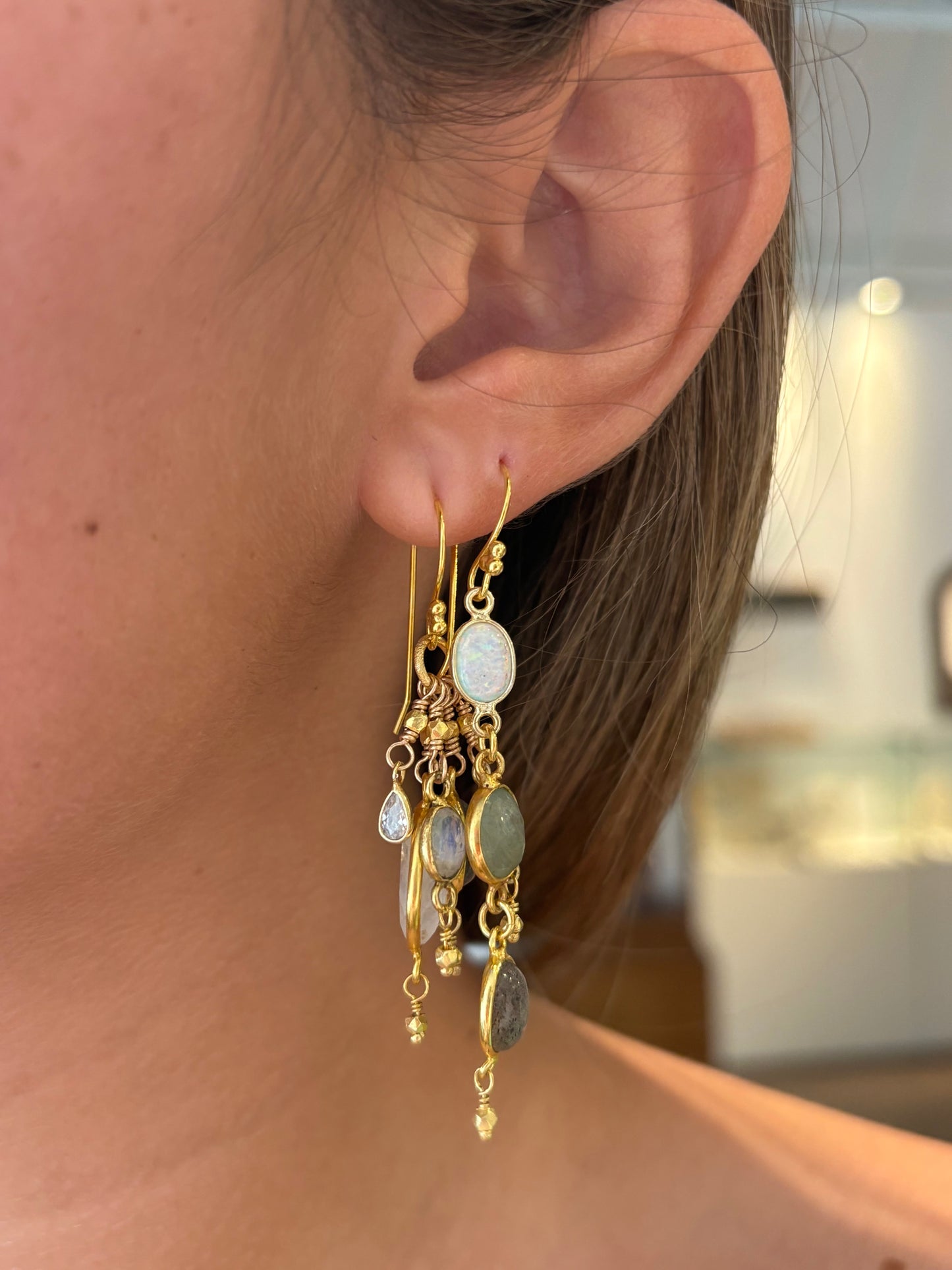 Long Mixed Stone Vermeil Earrings