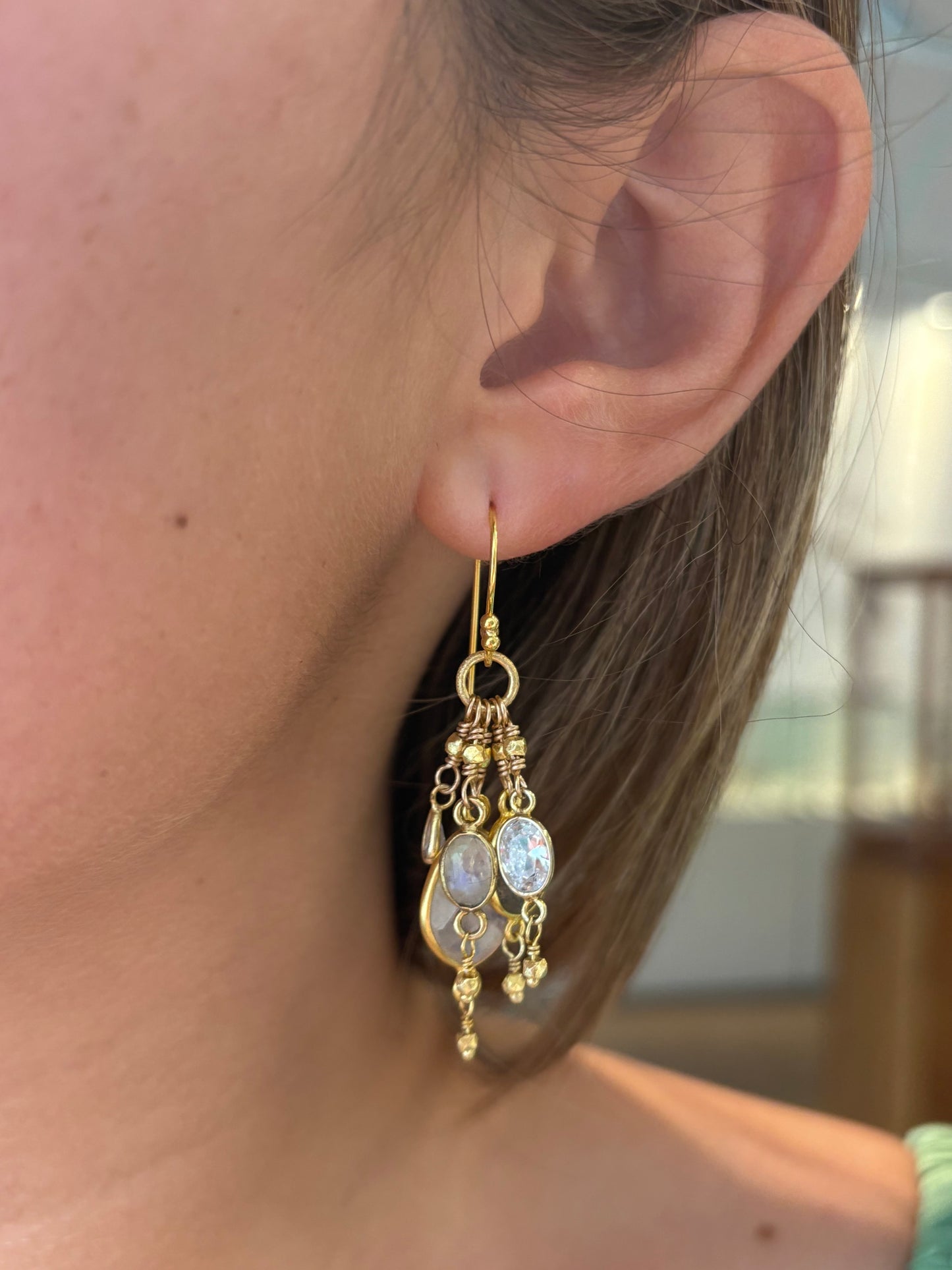 Moonstone Vermeil Charm Earrings