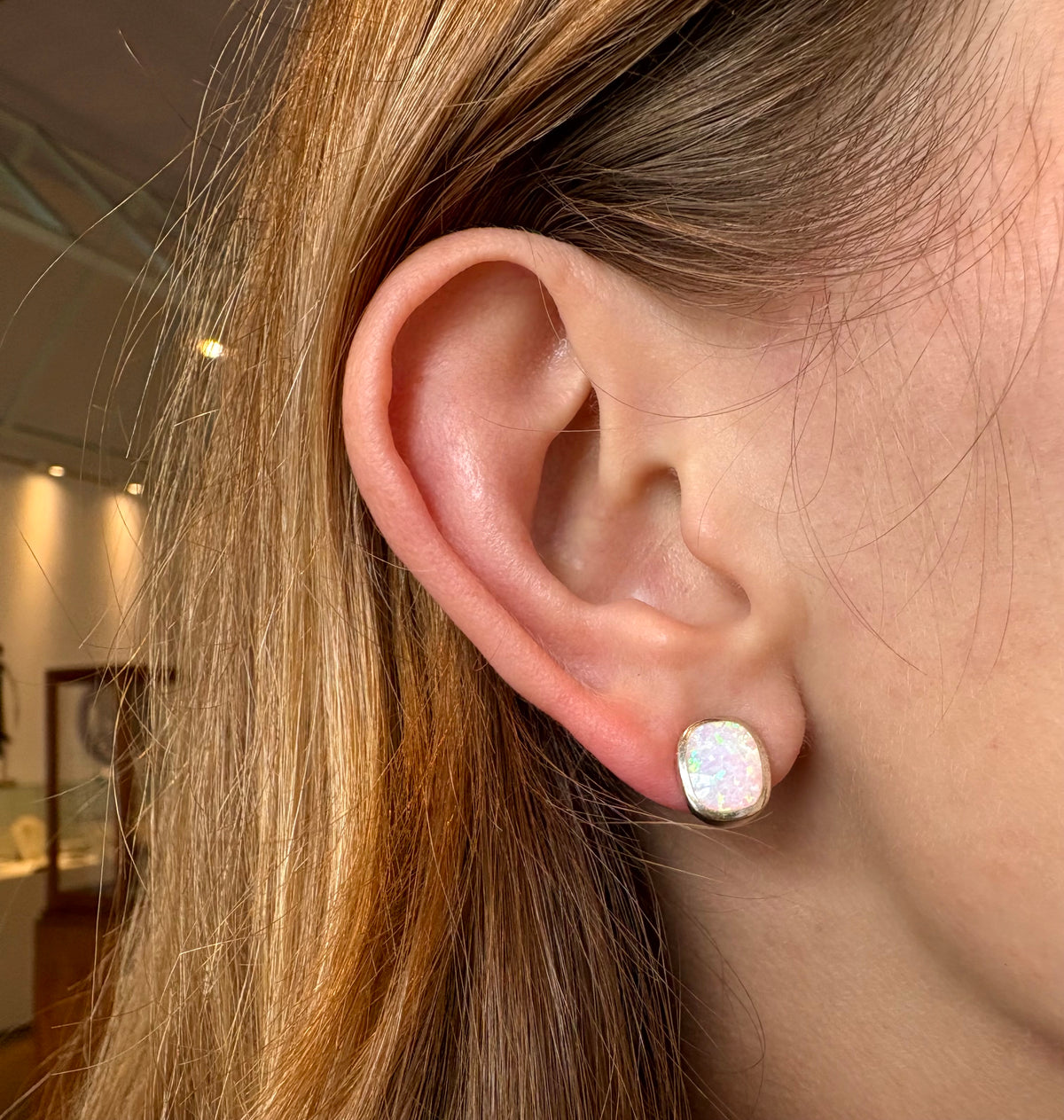 Rectangular Silver Opal Studs