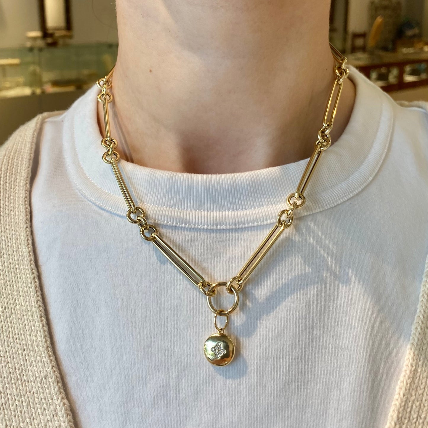 Double Sided Diamond & Gold Disc Pendant