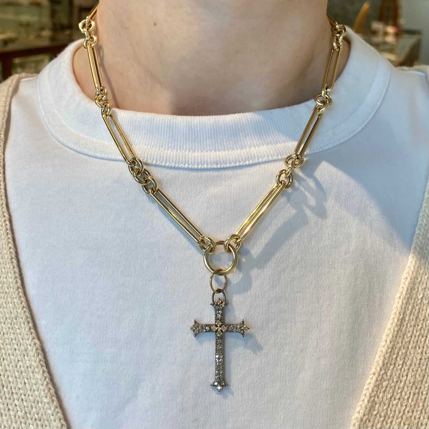 Mixed Metal Diamond Cross Pendant