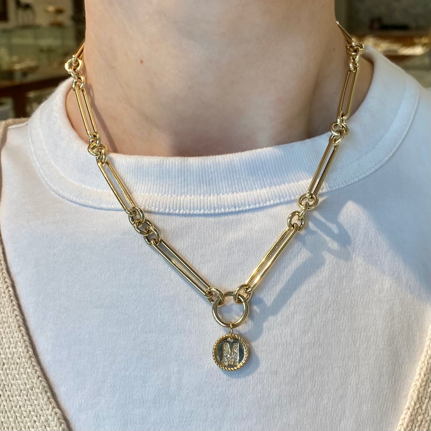 Diamond "M" Initial Pendant