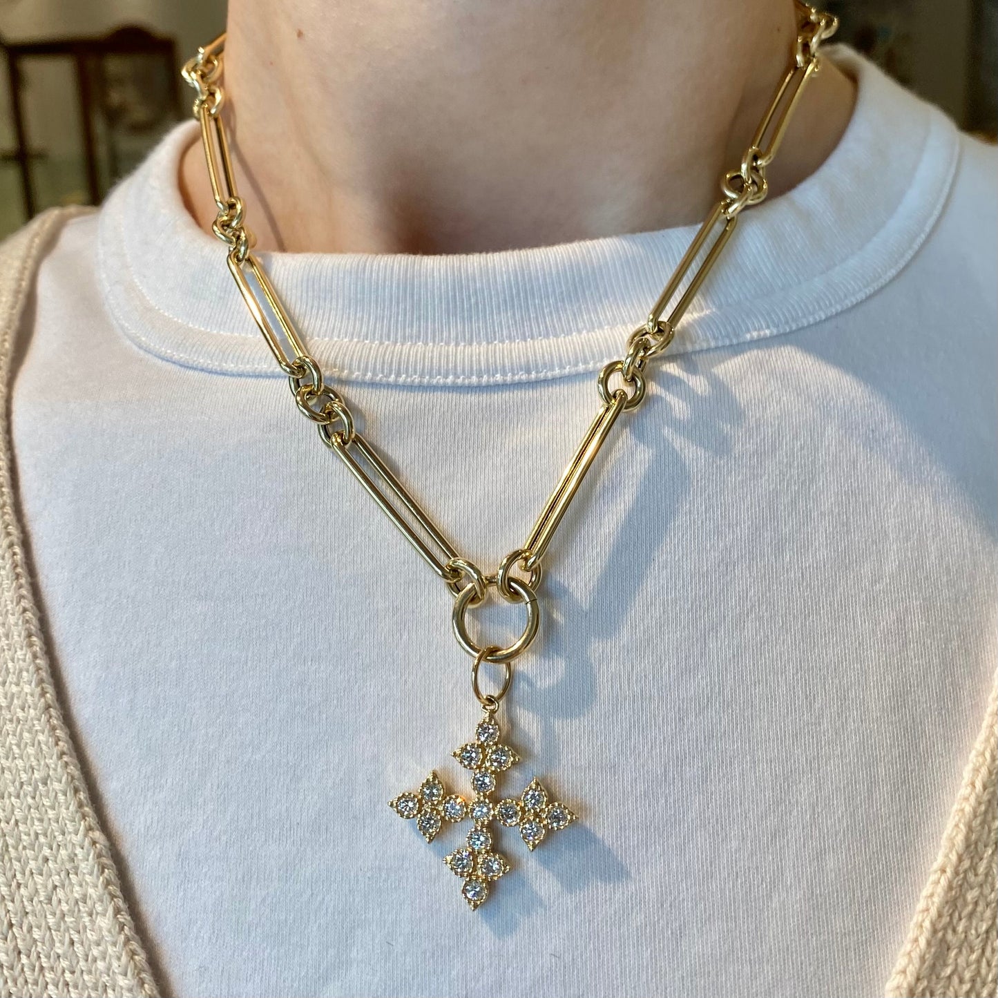 Yellow Gold Diamond Cross Charm