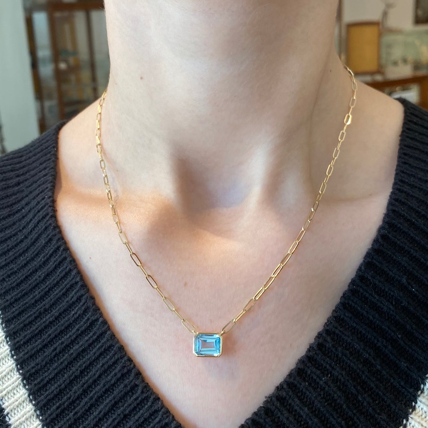 Sky Blue Topaz Solitaire Necklace