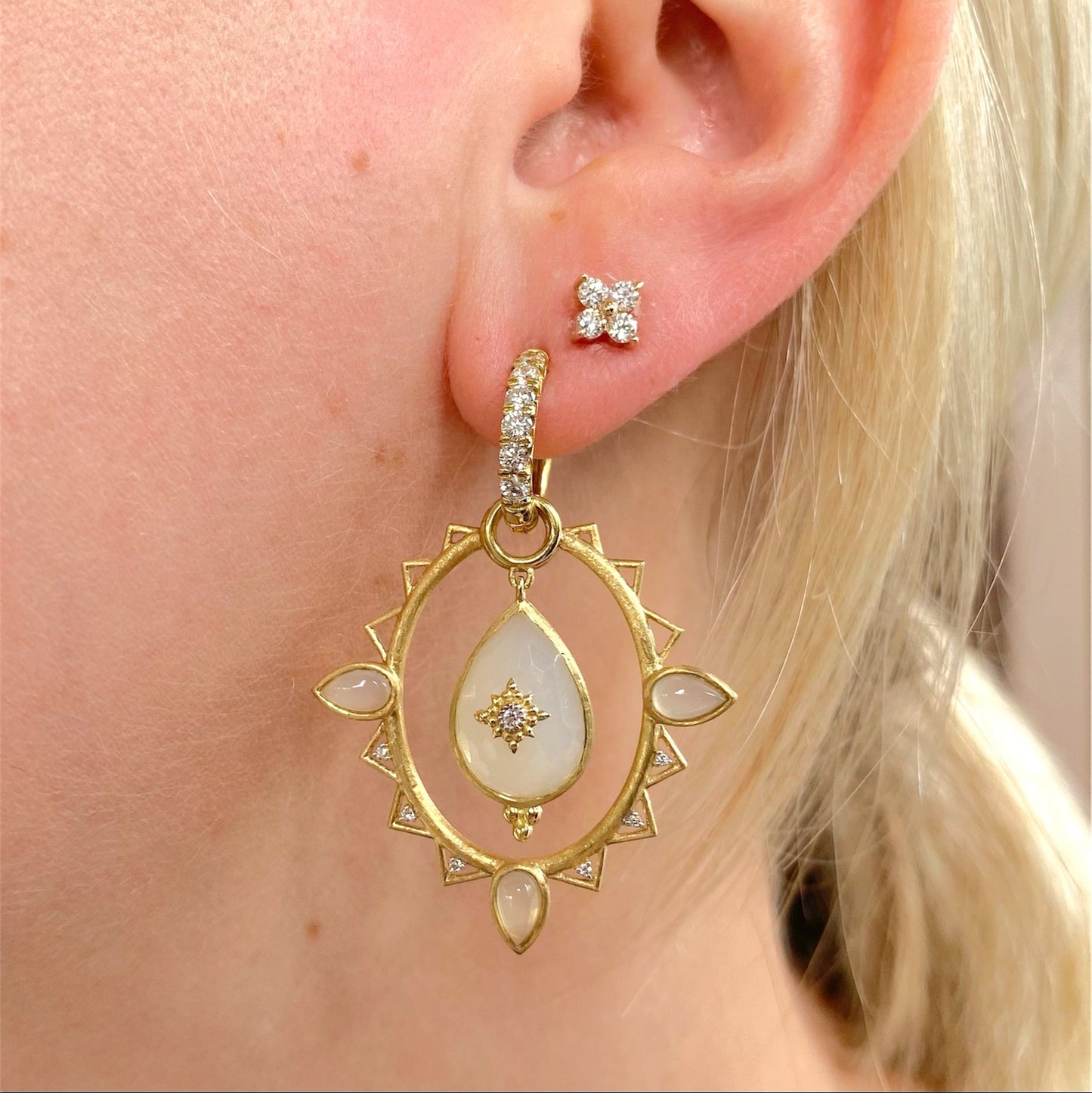 Moonstone with Diamond Center Earring Charms