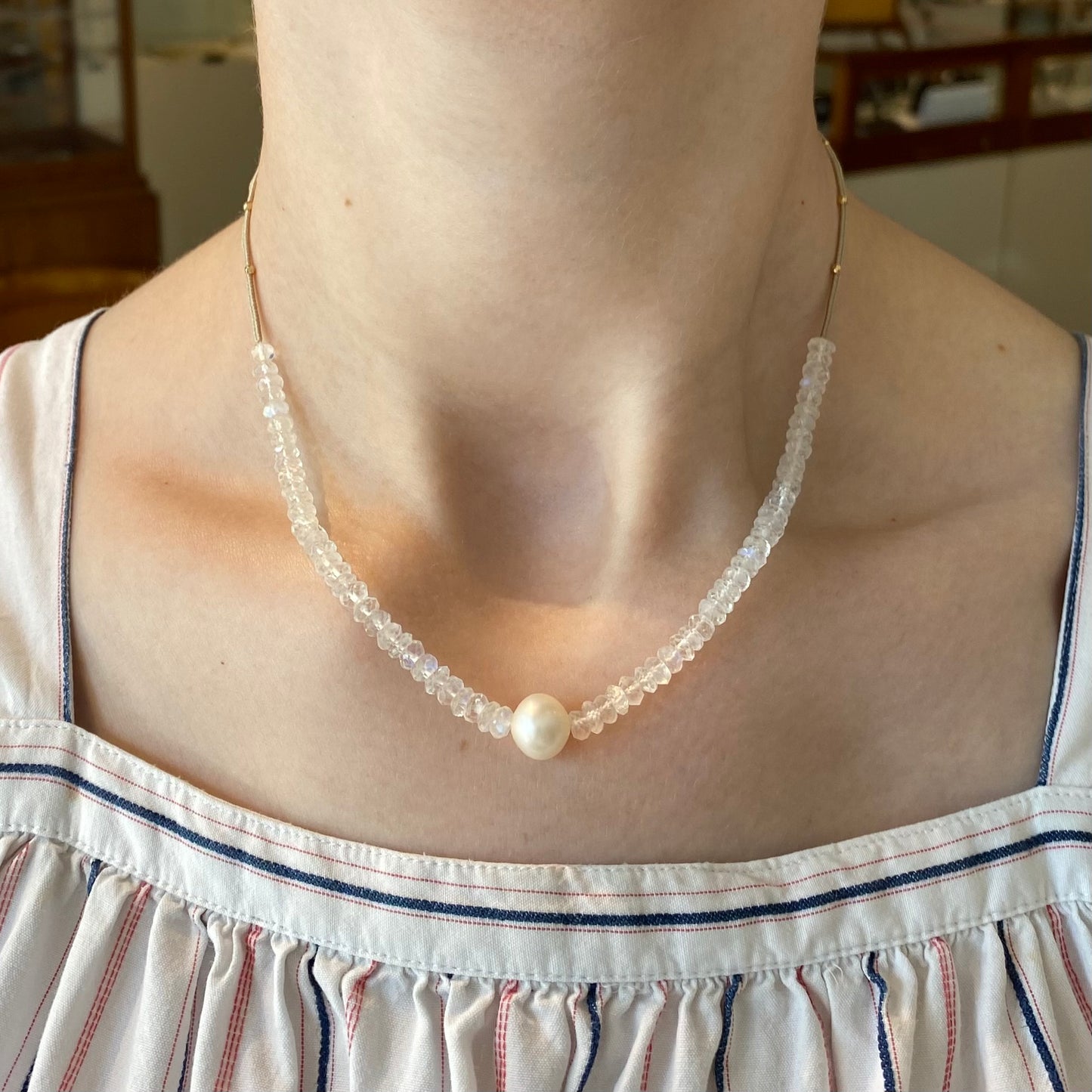 Pearl & Rainbow Moonstone Necklace