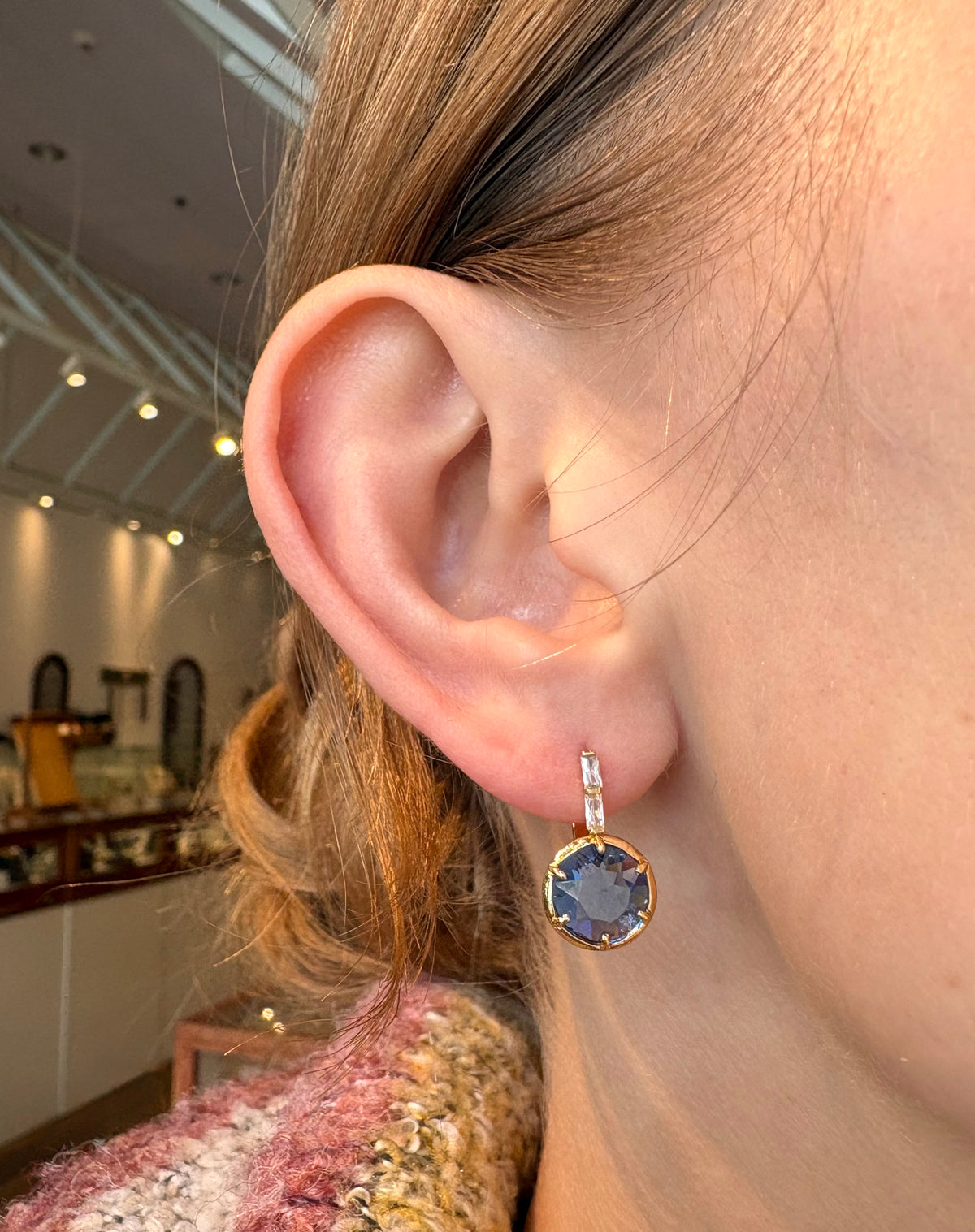 Blue Glass & CZ Huggies