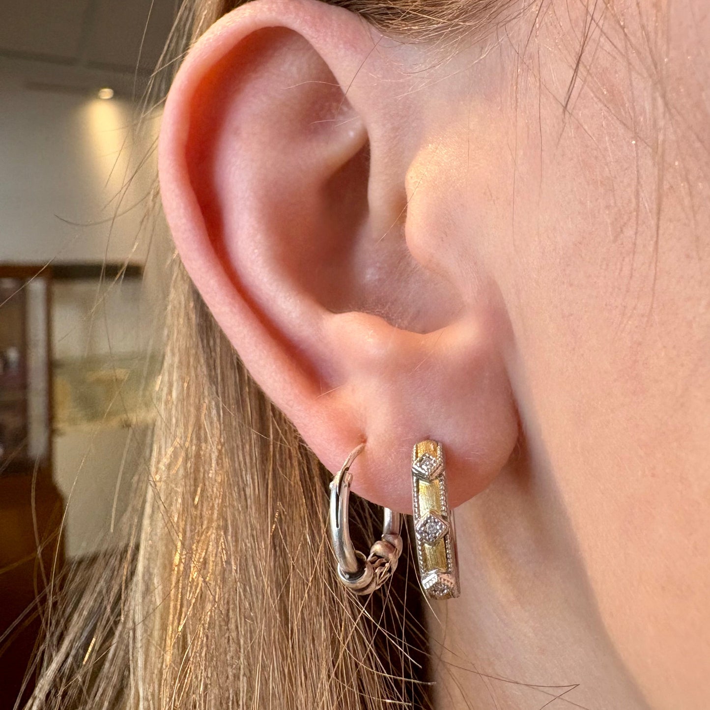 Small Mixed Metal Diamond Kite Earrings