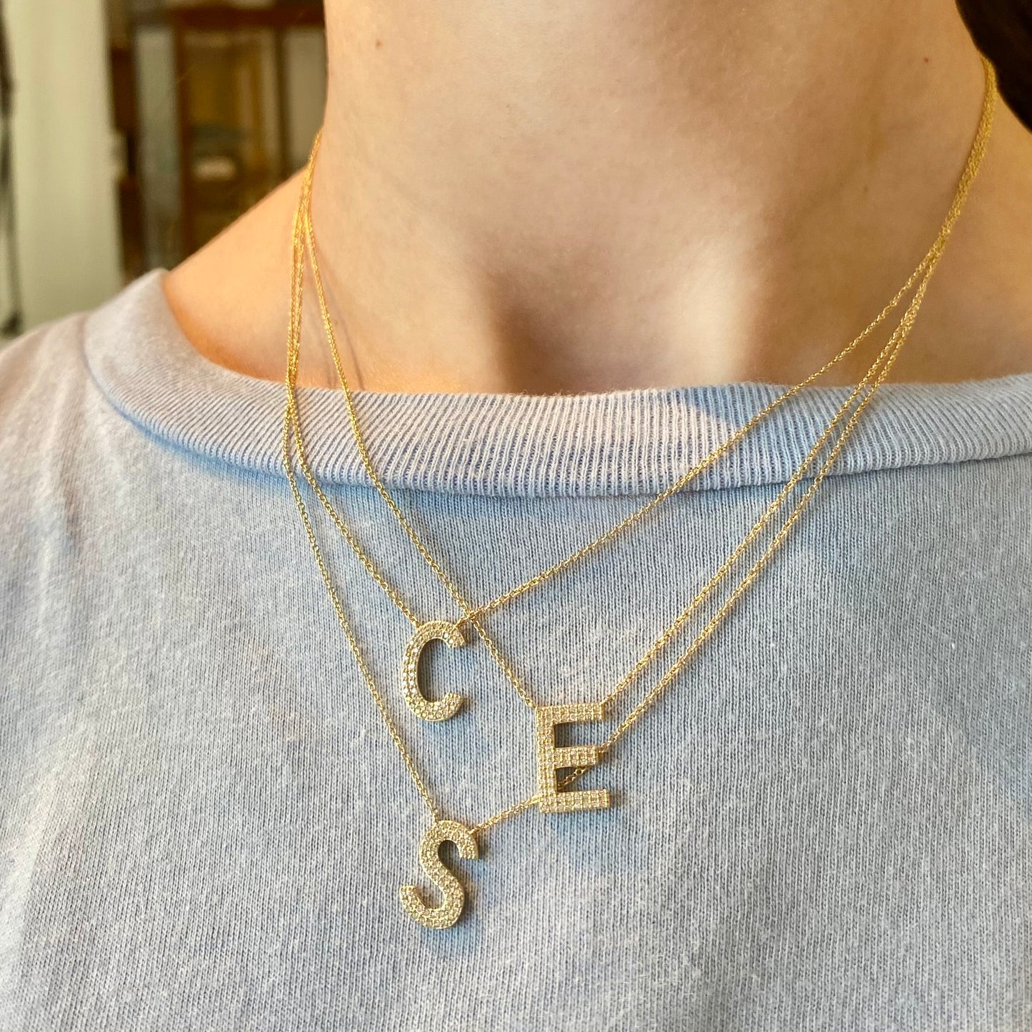 Pave Diamond "E" Initial Necklace