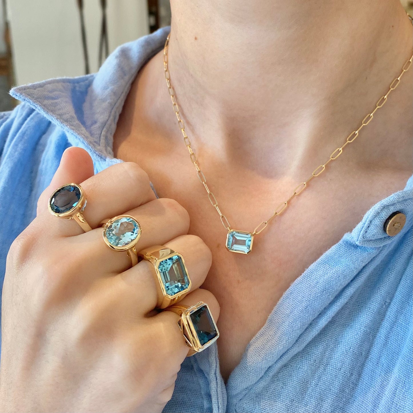 Sky Blue Topaz Solitaire Necklace