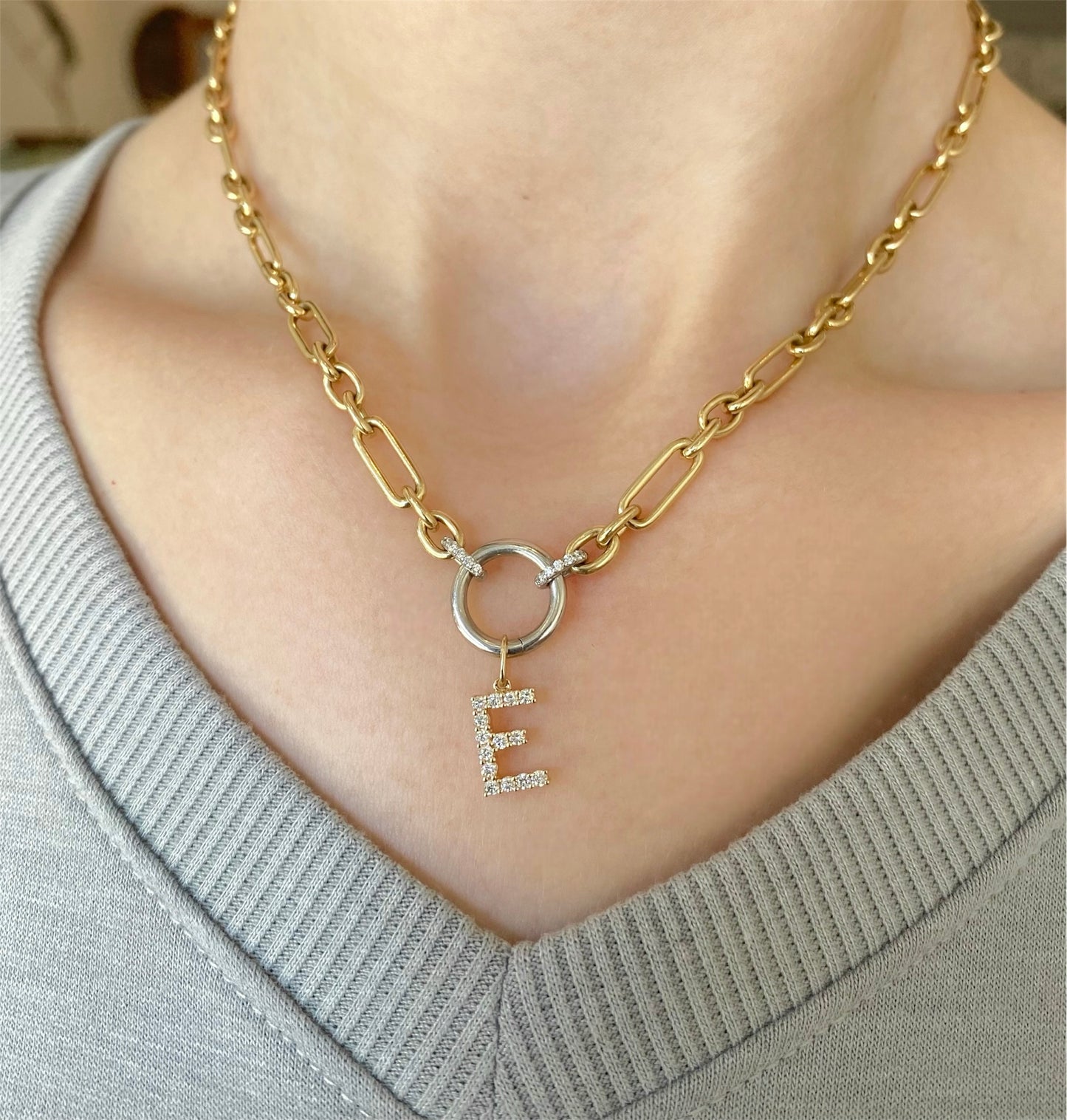 Lab Diamond Initial "E" Pendant
