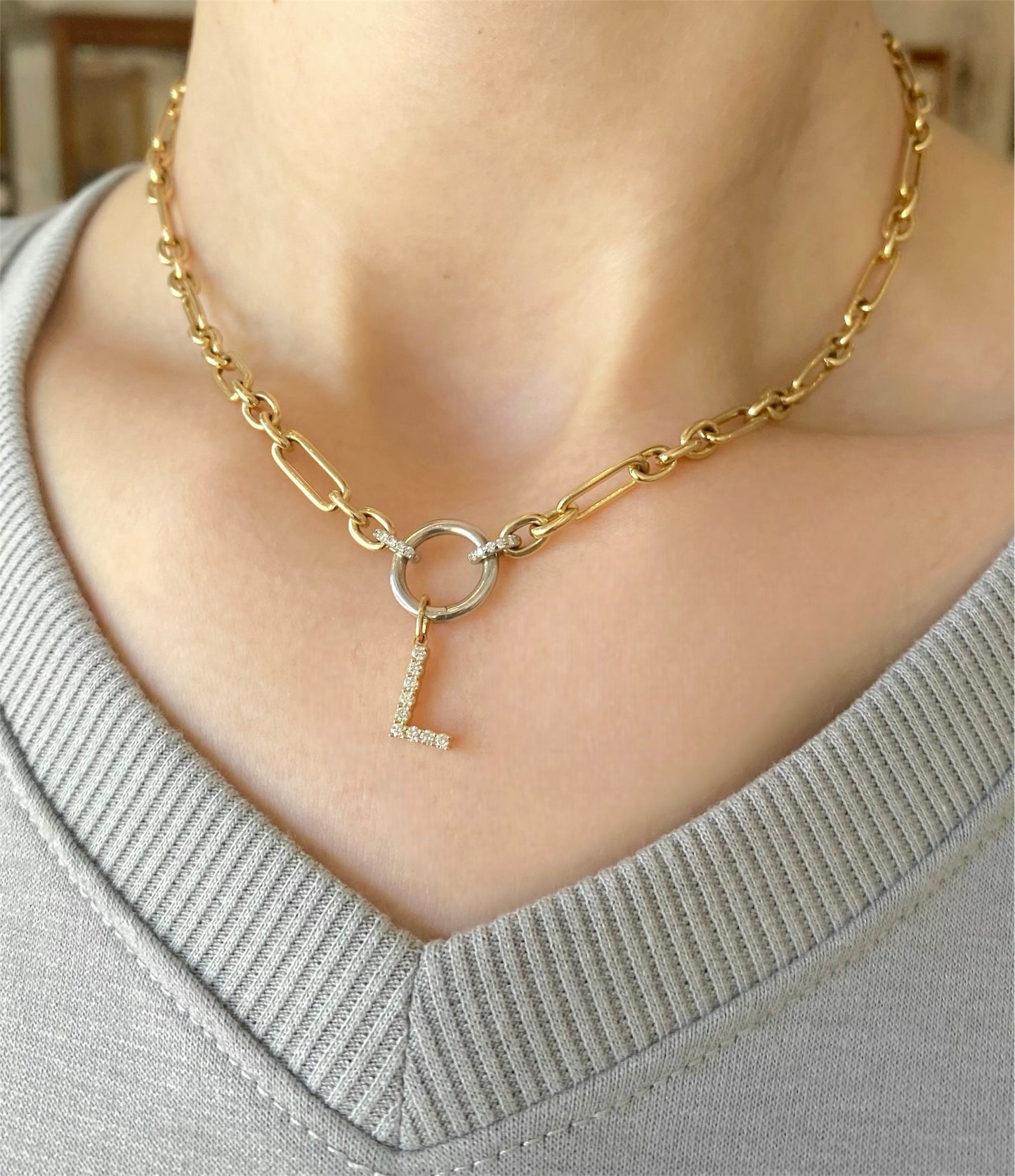 Lab Diamond Initial "L" Pendant