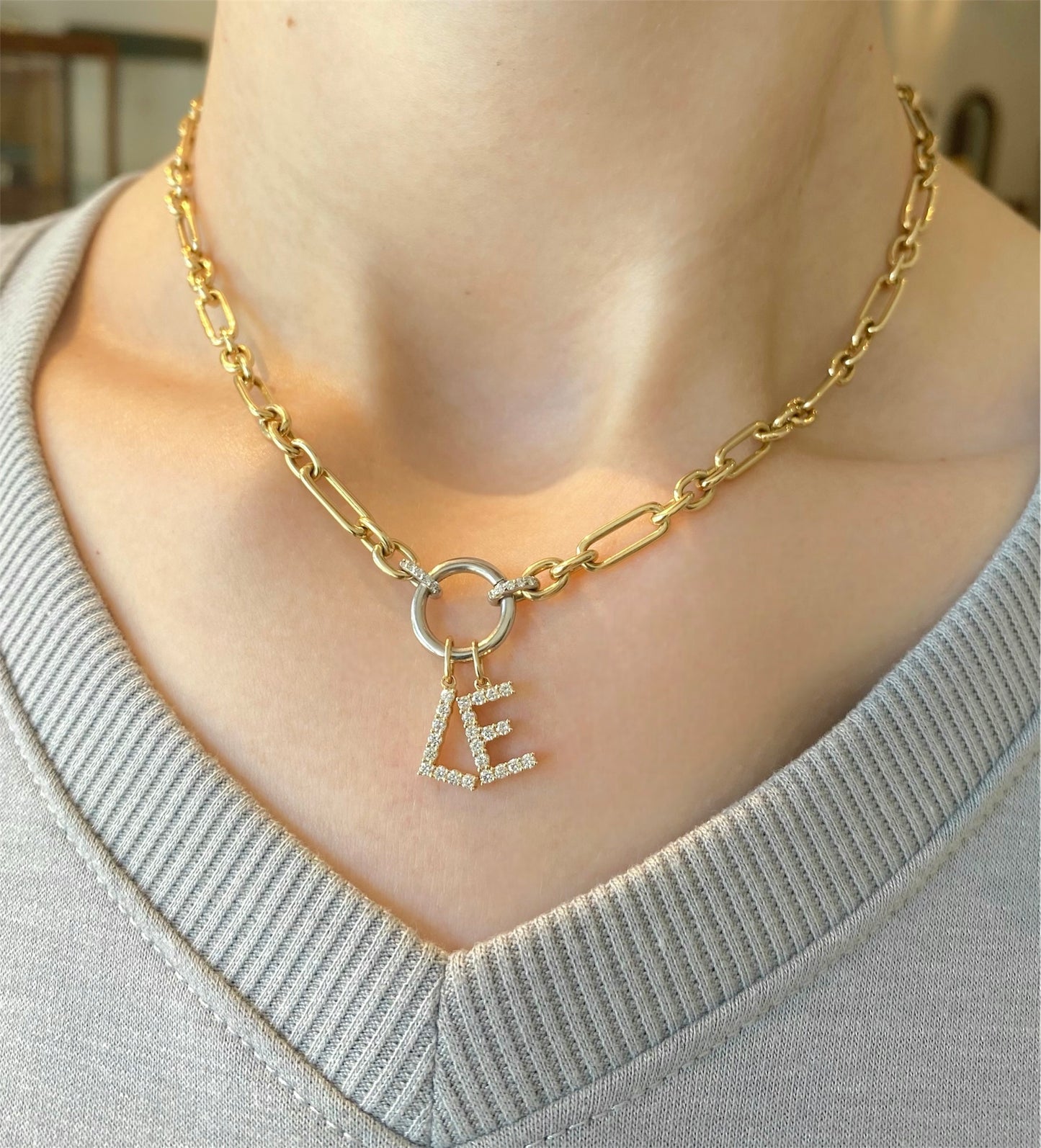 Lab Diamond Initial "L" Pendant